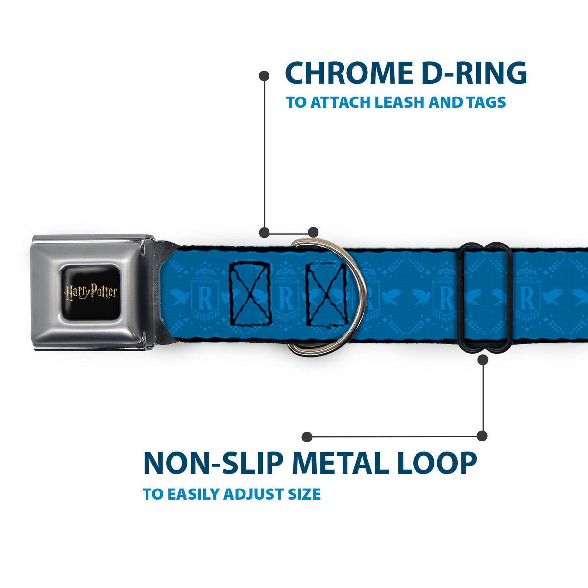HARRY POTTER Title Logo Full Color Black Seatbelt Buckle Collar - Harry Potter Ravenclaw House Pride Banner Blues Dog Collars Seatbelt Buckle Harry Potter
