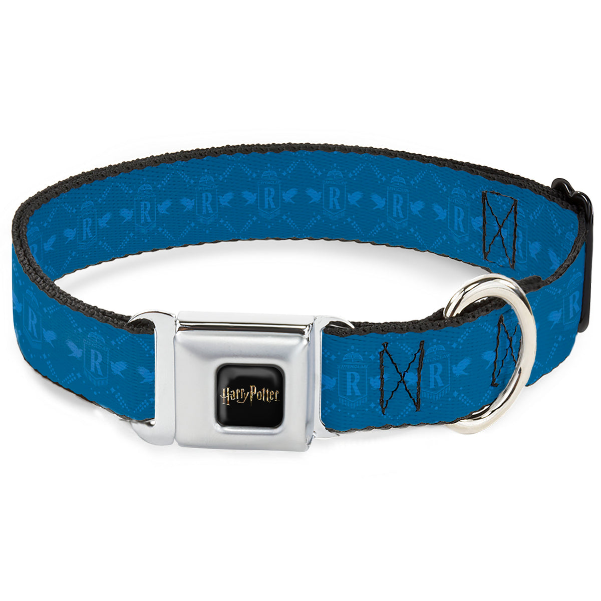 HARRY POTTER Title Logo Full Color Black Seatbelt Buckle Collar - Harry Potter Ravenclaw House Pride Banner Blues Dog Collars Seatbelt Buckle Harry Potter