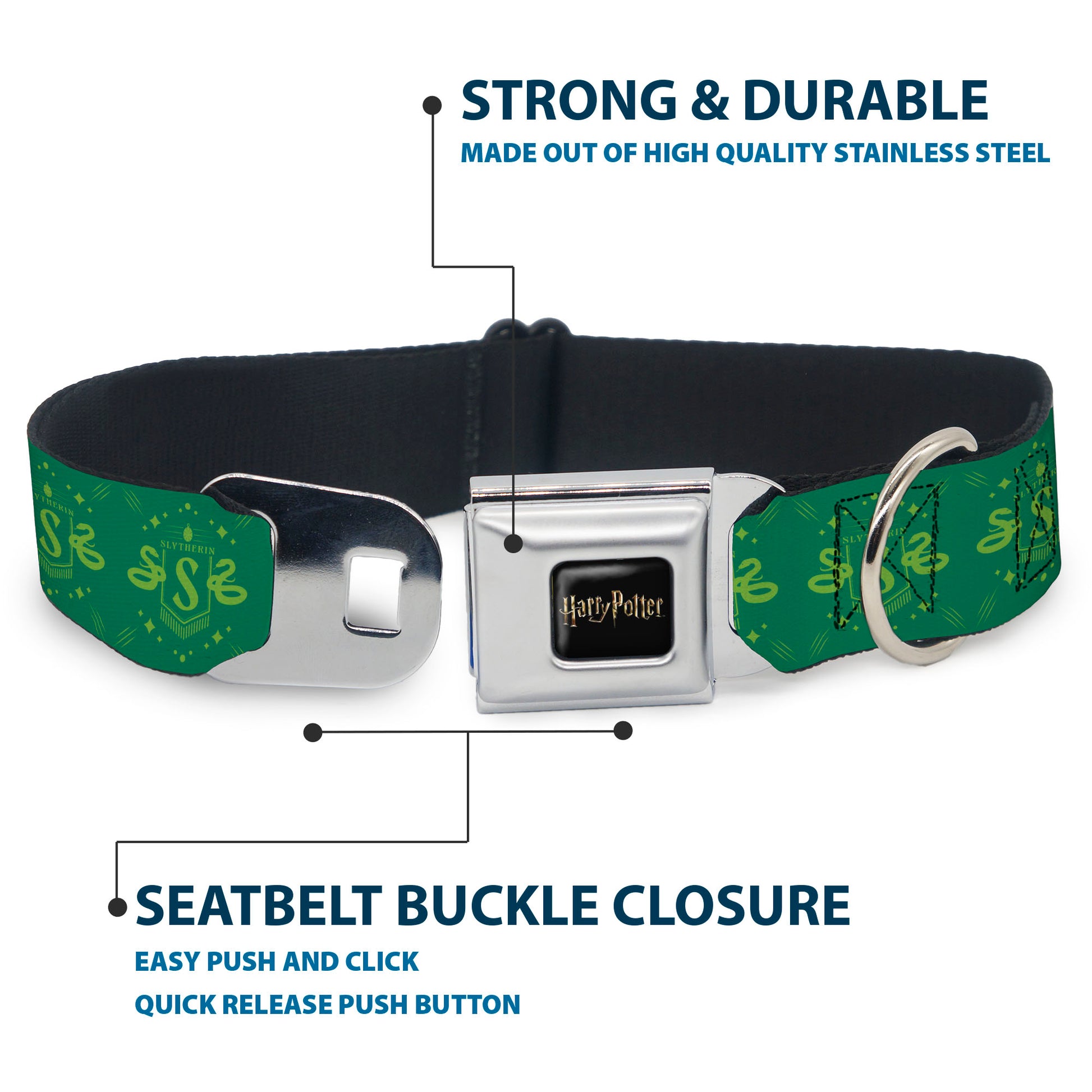 HARRY POTTER Title Logo Full Color Black Seatbelt Buckle Collar - Harry Potter Slytherin House Pride Banner Greens Seatbelt Buckle Collars Harry Potter
