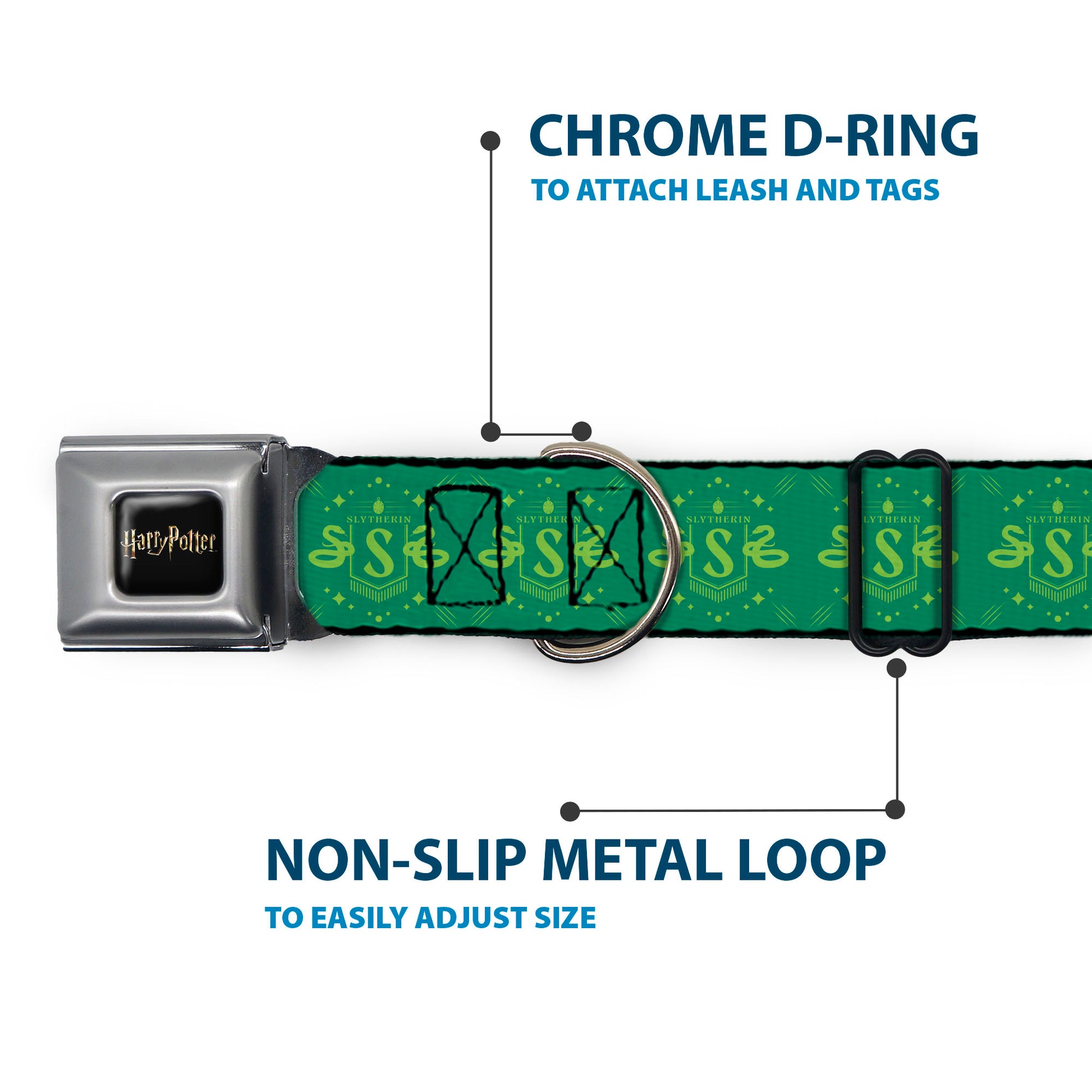 HARRY POTTER Title Logo Full Color Black Seatbelt Buckle Collar - Harry Potter Slytherin House Pride Banner Greens Seatbelt Buckle Collars Harry Potter
