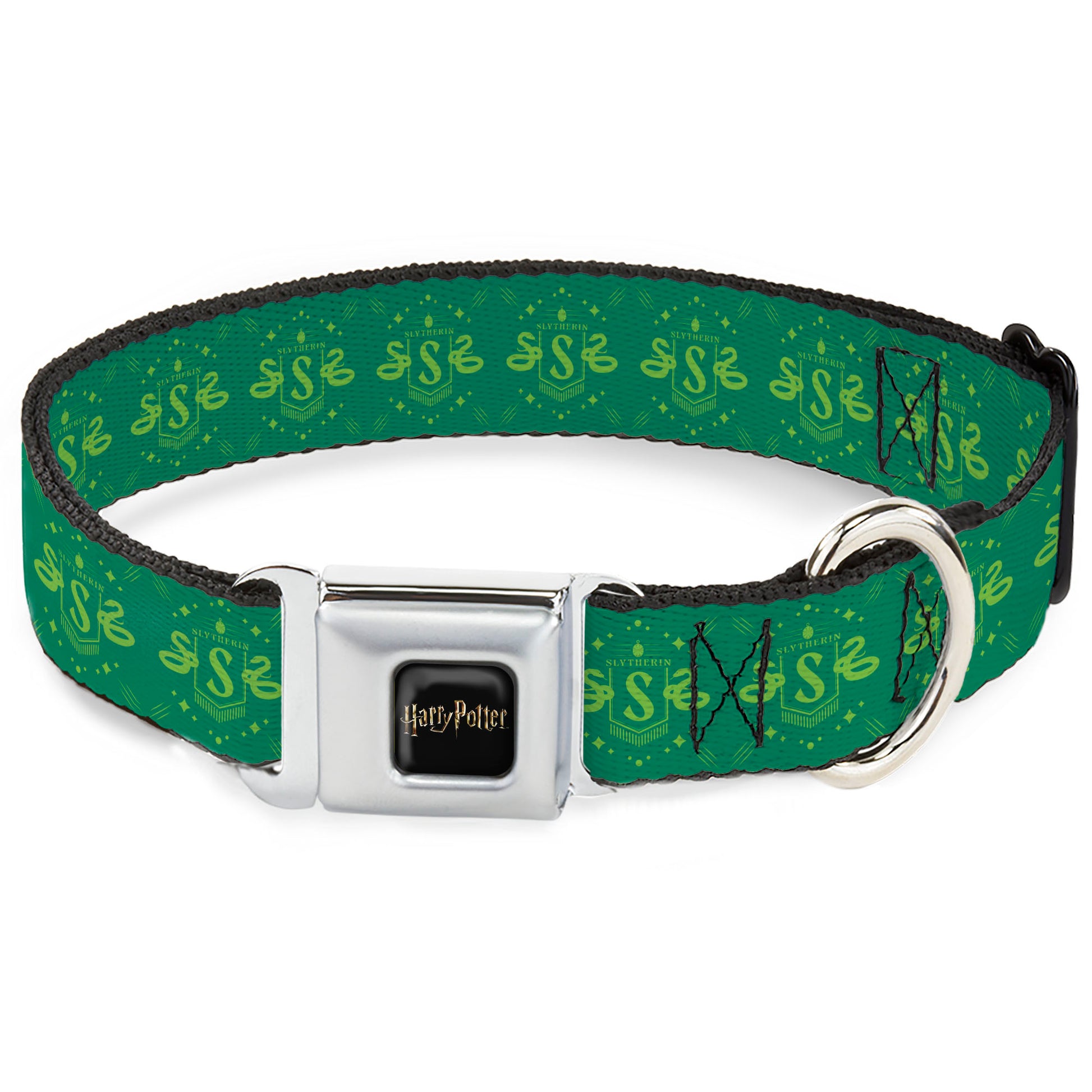 HARRY POTTER Title Logo Full Color Black Seatbelt Buckle Collar - Harry Potter Slytherin House Pride Banner Greens Seatbelt Buckle Collars Harry Potter