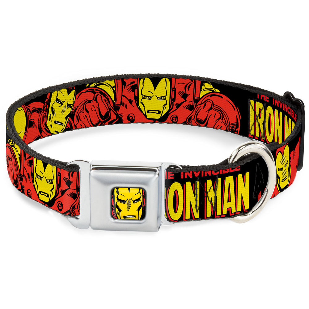 MARVEL COMICS Iron Man Face Full Color Red Yellow Seatbelt Buckle Collar - THE INVINCIBLE IRON MAN Action Poses Black/Red/Yellow Seatbelt Buckle Collars Marvel Comics
