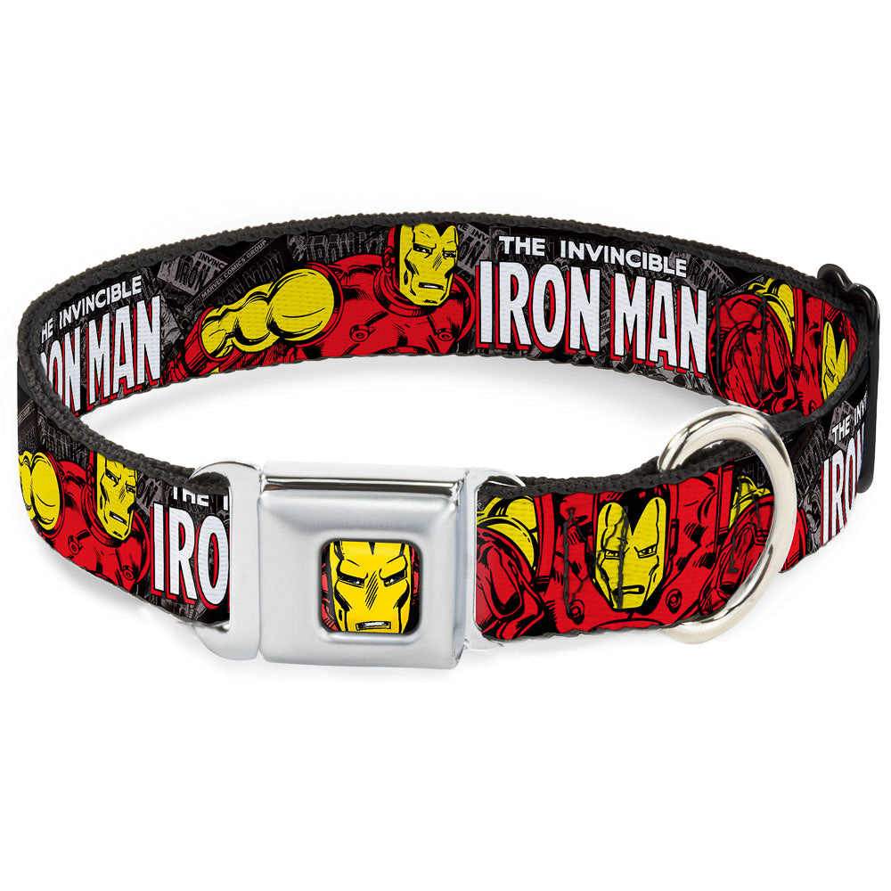 MARVEL COMICS Iron Man Face Full Color Red Yellow Seatbelt Buckle Collar - THE INVINCIBLE IRON MAN Stacked Comic Books/Action Poses Seatbelt Buckle Collars Marvel Comics