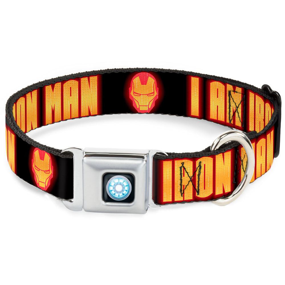 MARVEL UNIVERSE Iron Man Arc Reactor Full Color Seatbelt Buckle Collar - Iron Man Face/I AM IRON MAN Black/Yellow Glow Seatbelt Buckle Collars Marvel Comics