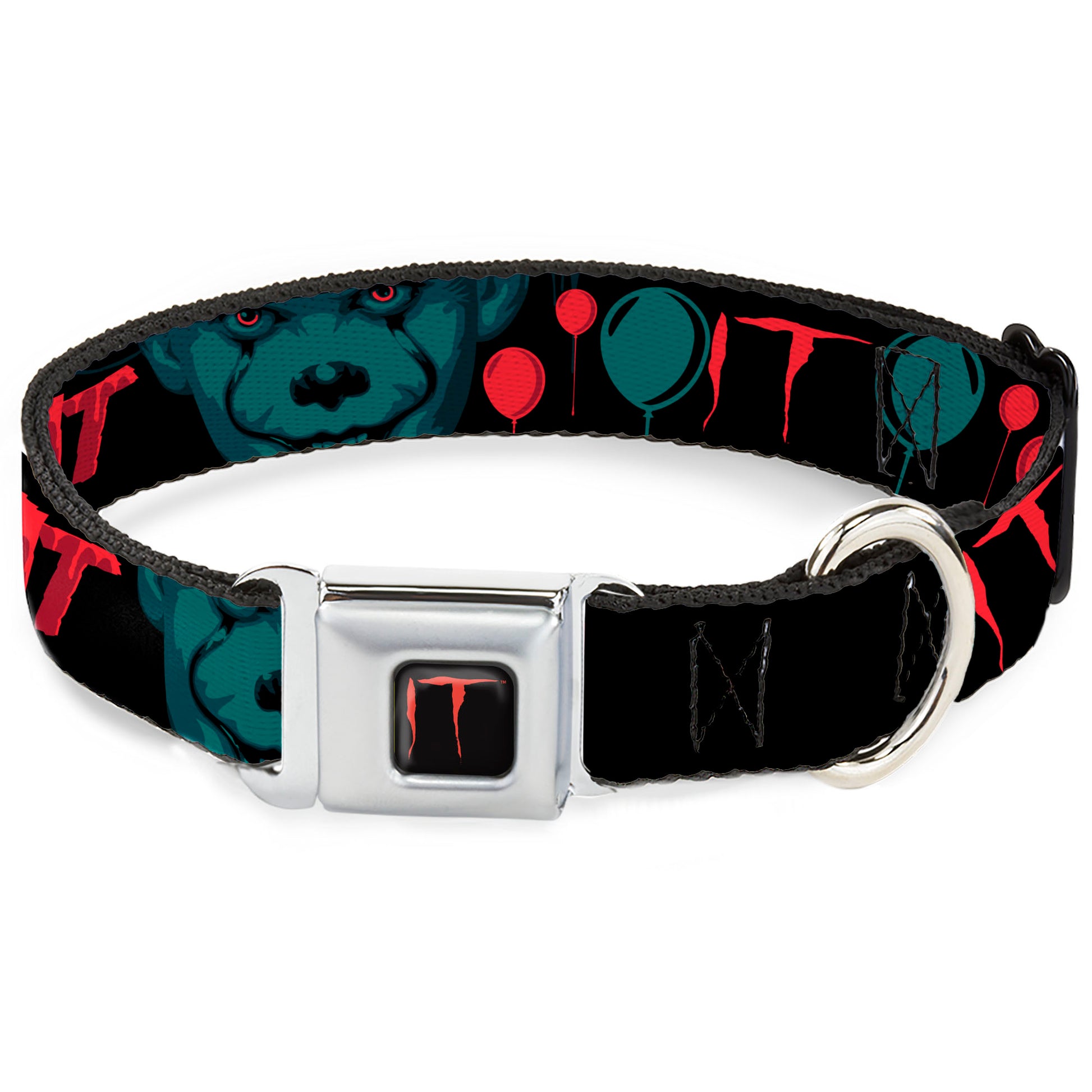 IT Title Logo Full Color Black/Red Seatbelt Buckle Collar - IT Pennywise Face and Balloons TIME TO FLOAT Black/Blues/Reds Seatbelt Buckle Collars IT