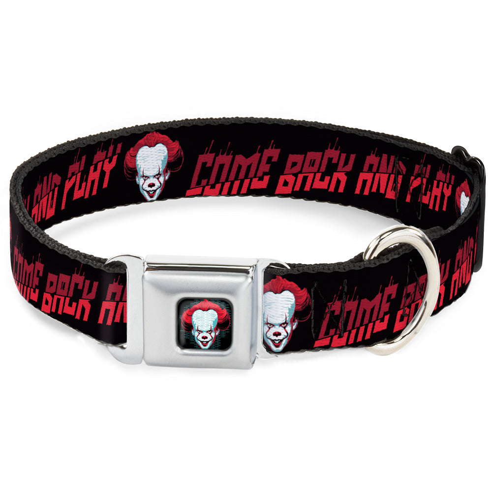 It Chapter Two Pennywise Face Full Color Black/Reds/Blues Seatbelt Buckle Collar - It Chapter Two Pennywise Face COME BACK AND PLAY Black/Reds Seatbelt Buckle Collars IT