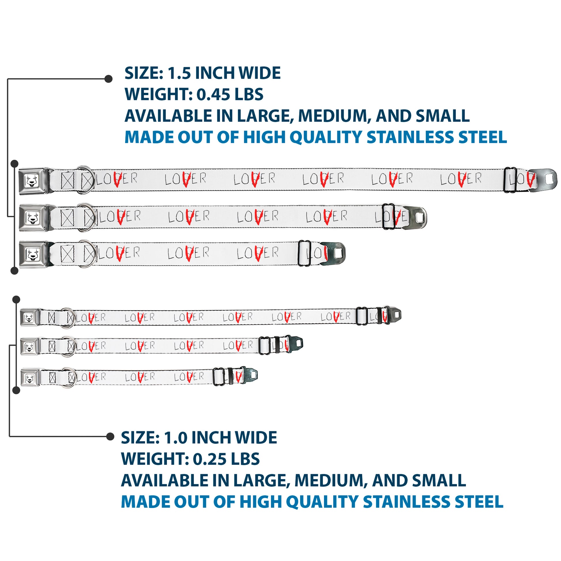 It Chapter Two LOSER/LOVER Full Color White/Black/Red Seatbelt Buckle Collar - It Chapter Two LOSER/LOVER White/Black/Red Seatbelt Buckle Collars IT