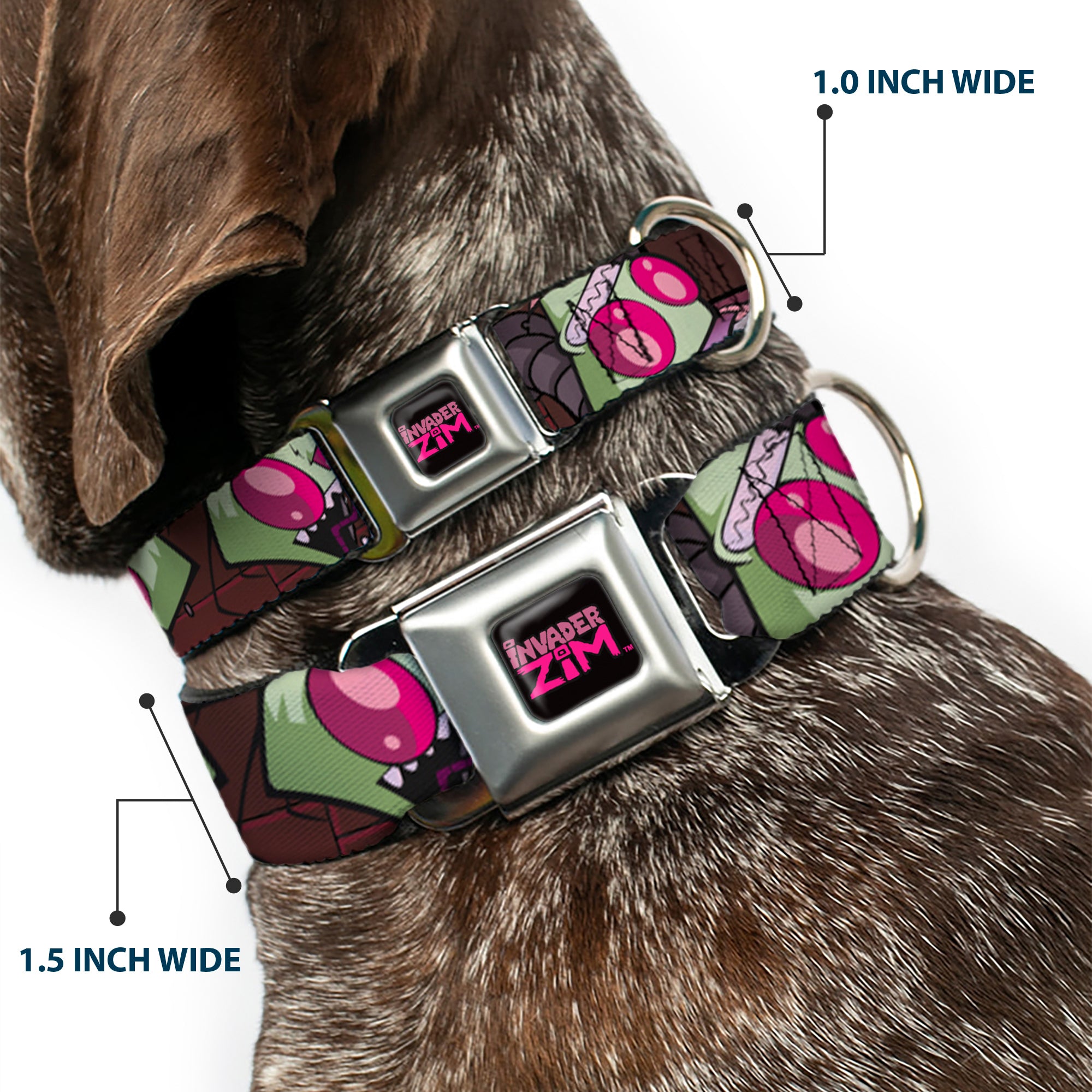 INVADER ZIM Title Logo Full Color Pink/Green Seatbelt Buckle Collar - Invader Zim Close-Up Poses Reds Seatbelt Buckle Collars Invader Zim