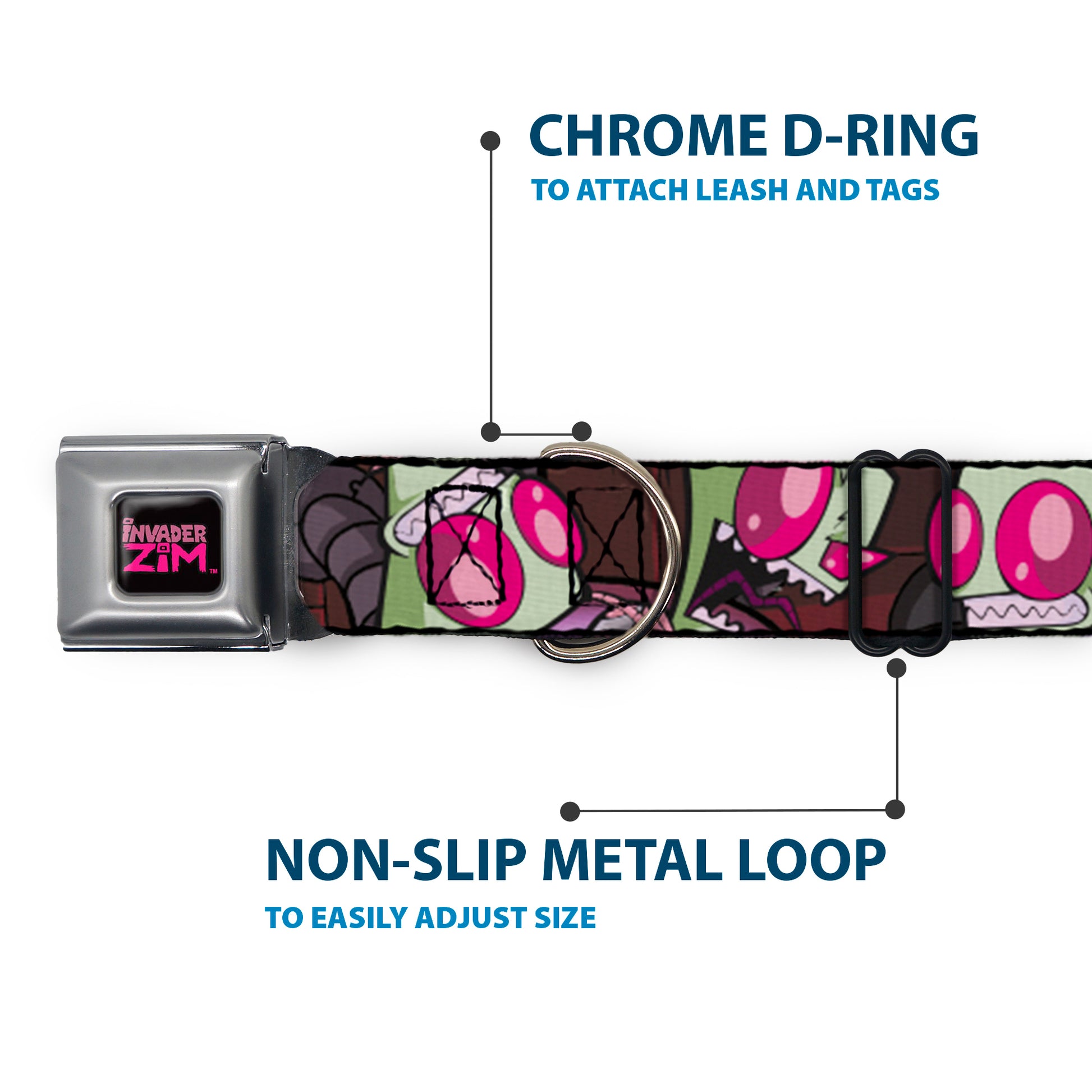 INVADER ZIM Title Logo Full Color Pink/Green Seatbelt Buckle Collar - Invader Zim Close-Up Poses Reds Seatbelt Buckle Collars Invader Zim