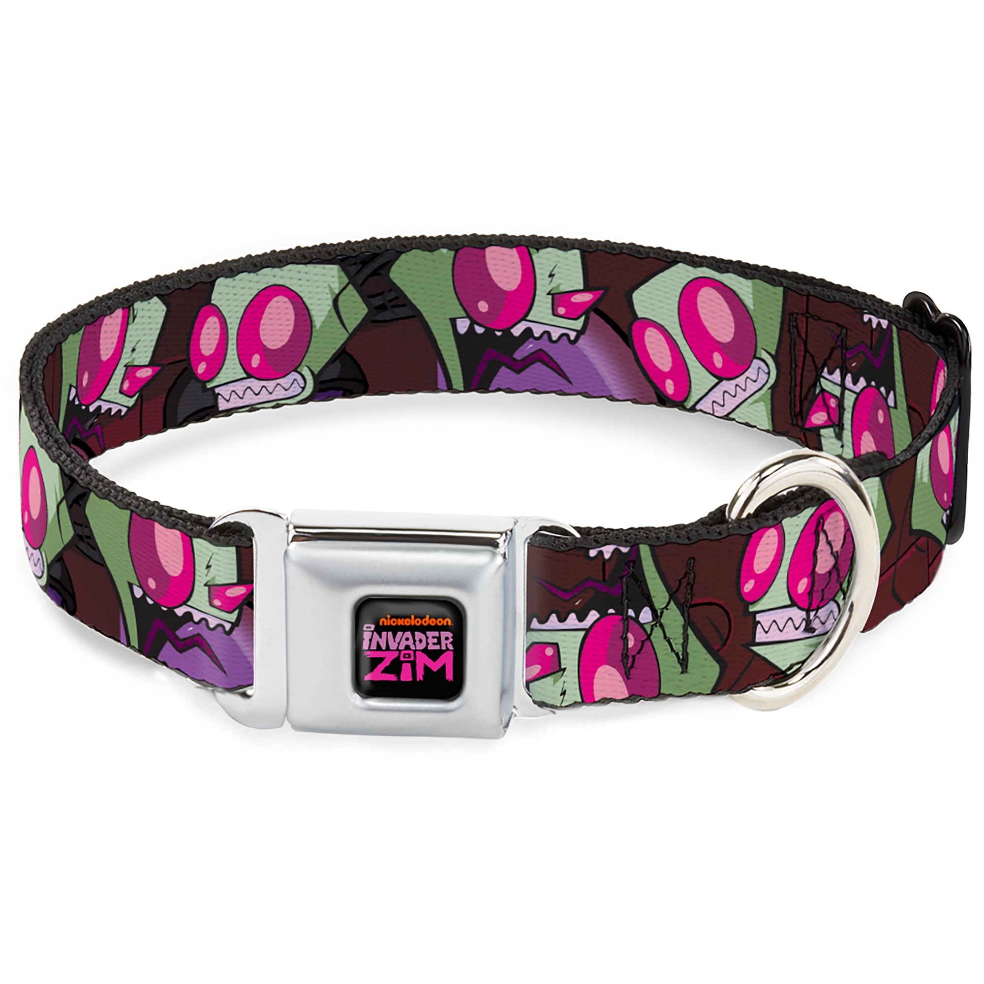 INVADER ZIM Title Logo Full Color Pink/Green Seatbelt Buckle Collar - Invader Zim Close-Up Poses Reds Seatbelt Buckle Collars Invader Zim
