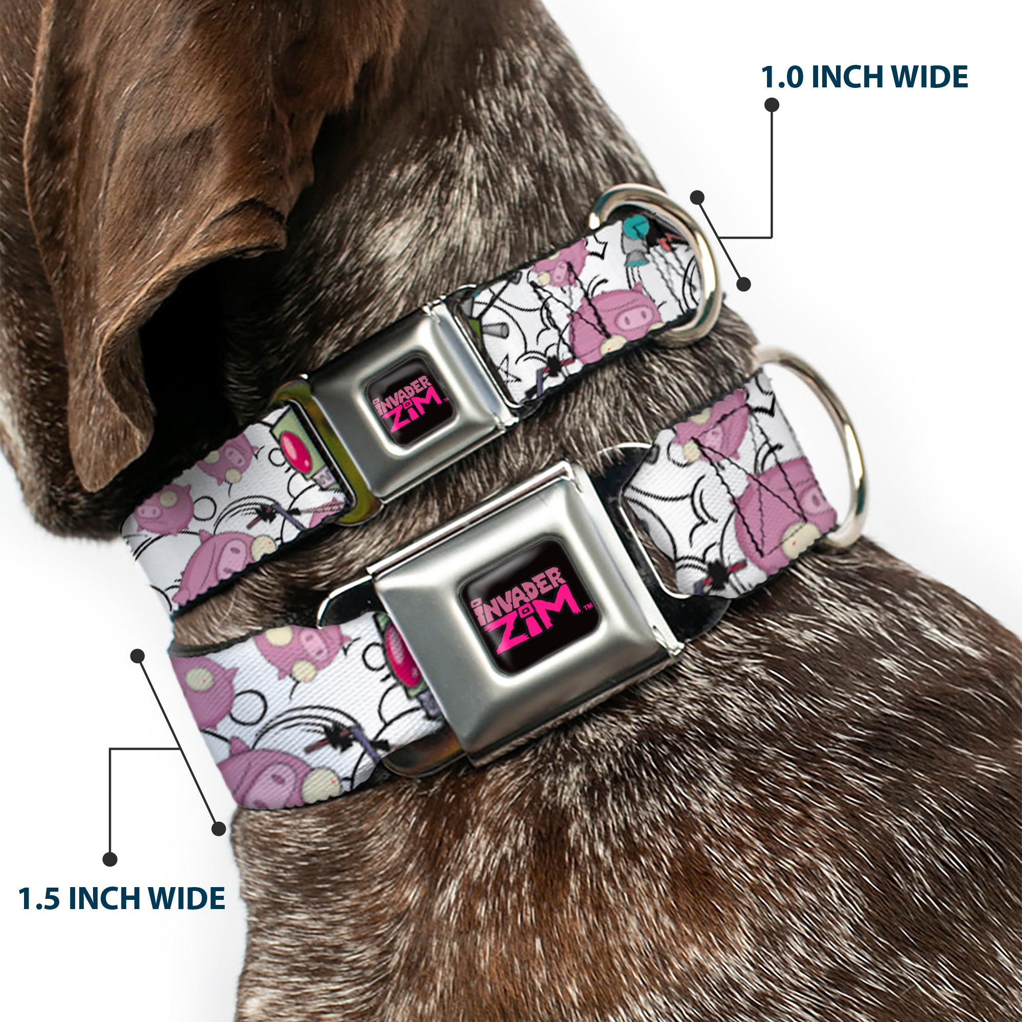 INVADER ZIM Title Logo Full Color Pink/Green Seatbelt Buckle Collar - Invader Zim GIR and Piggy Doddles White/Black Seatbelt Buckle Collars Invader Zim