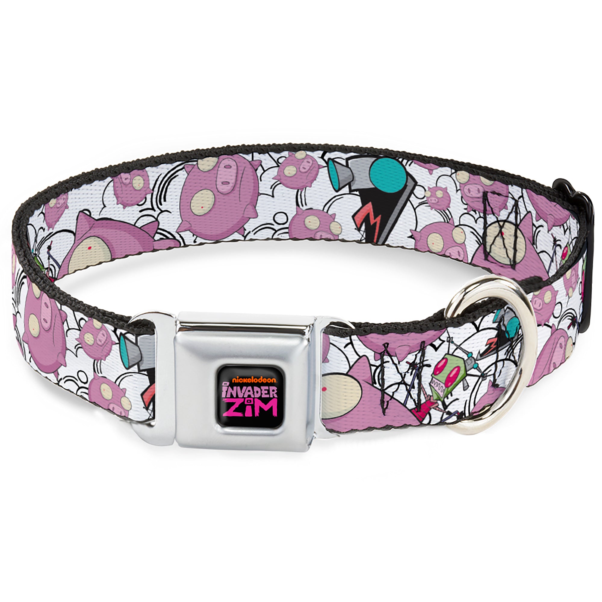 INVADER ZIM Title Logo Full Color Pink/Green Seatbelt Buckle Collar - Invader Zim GIR and Piggy Doddles White/Black Seatbelt Buckle Collars Invader Zim