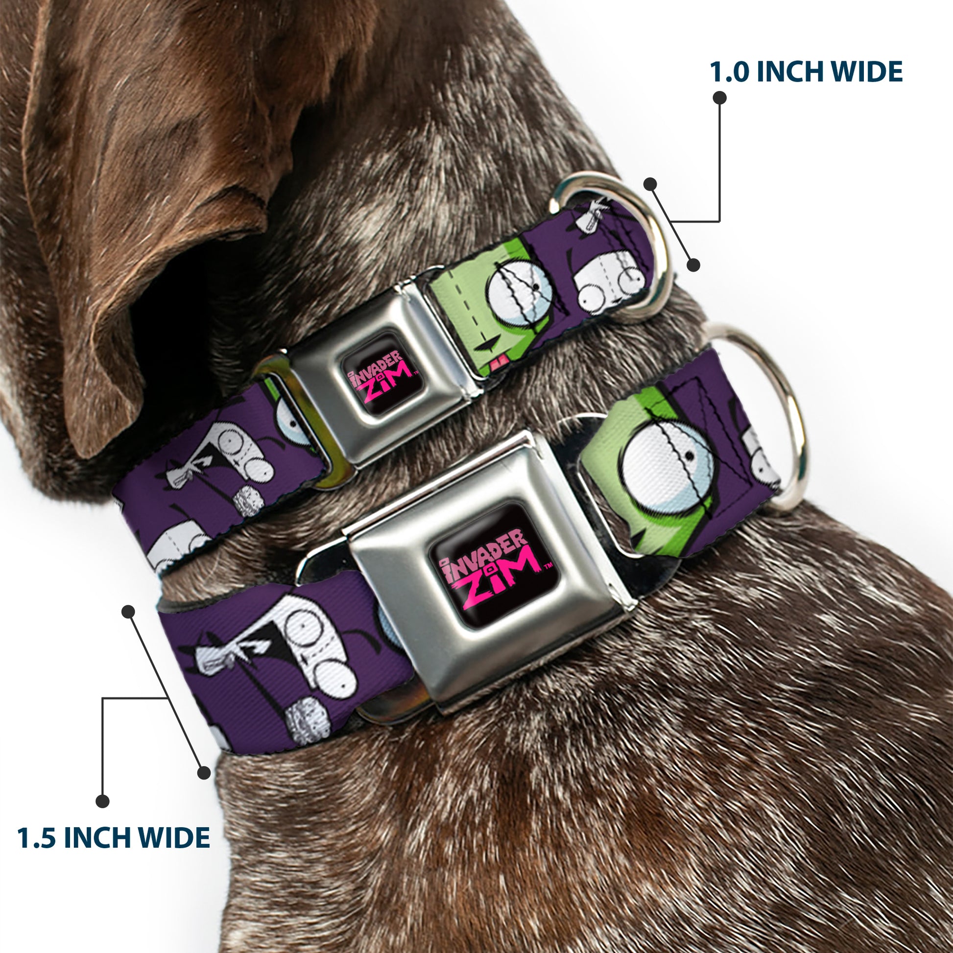 INVADER ZIM Title Logo Full Color Pink/Green Seatbelt Buckle Collar - Invader Zim GIR Poses and Sketch Purple Seatbelt Buckle Collars Invader Zim