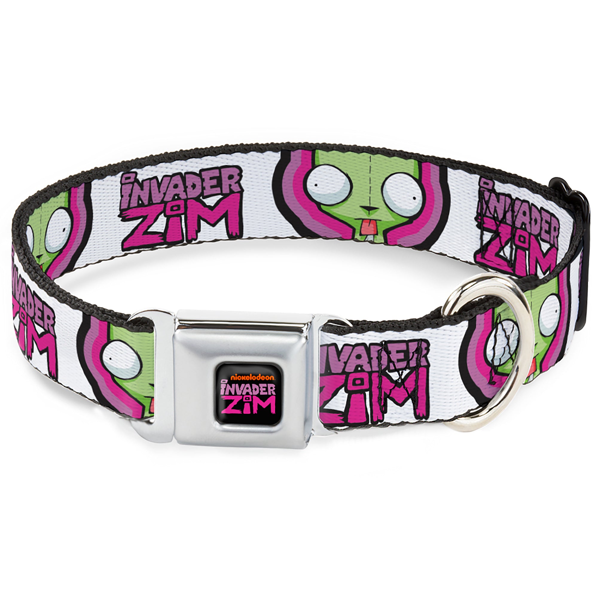 INVADER ZIM Title Logo Full Color Pink/Green Seatbelt Buckle Collar - INVADER ZIM Title Logo and GIR Pose Close-Up White/Pinks Seatbelt Buckle Collars Invader Zim