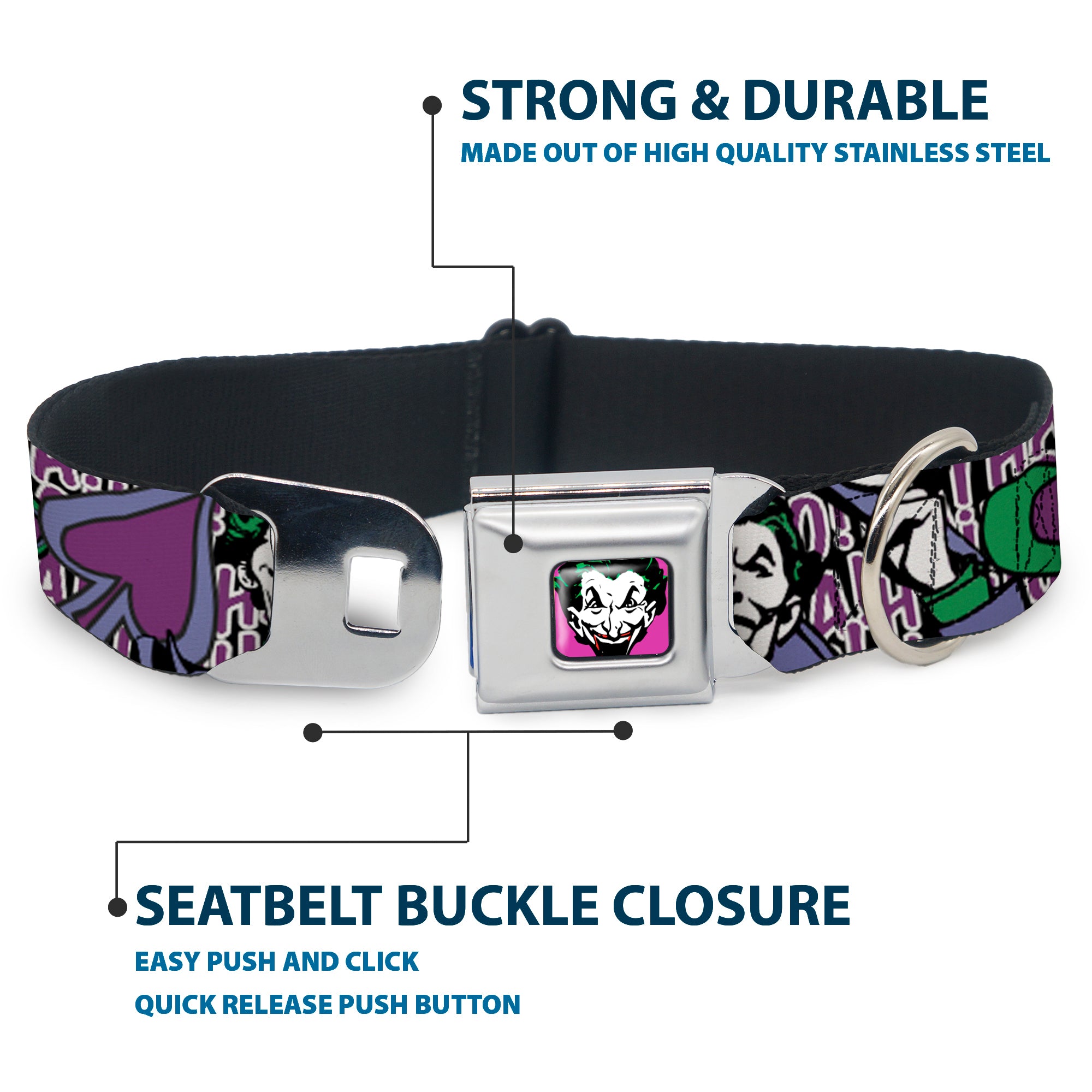 Joker Face Full Color Seatbelt Buckle Collar - Joker Face/Logo/Spades Black/White/Purple Seatbelt Buckle Collars DC Comics