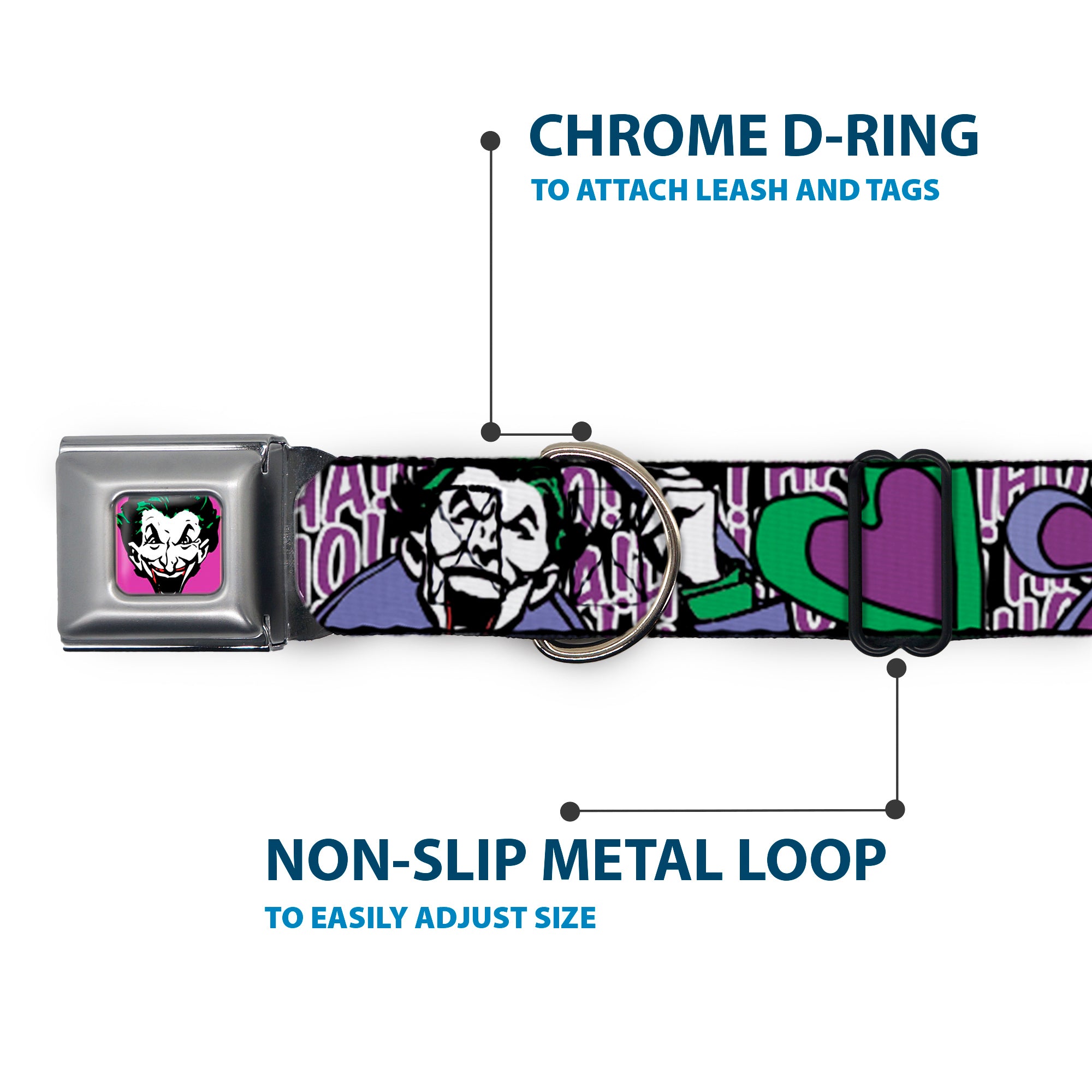 Joker Face Full Color Seatbelt Buckle Collar - Joker Face/Logo/Spades Black/White/Purple Seatbelt Buckle Collars DC Comics