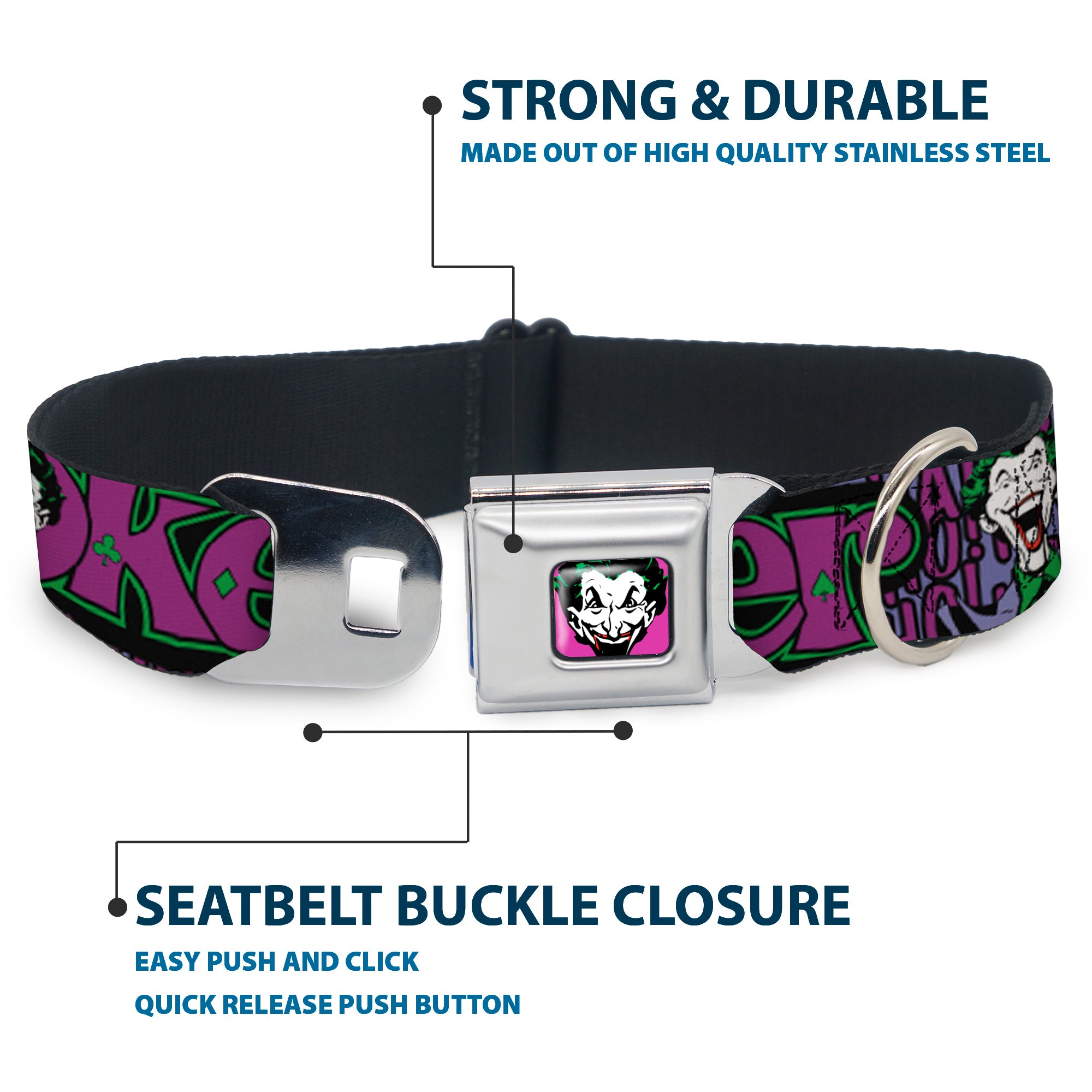 Dog Collar JKA-Joker Face - Joker Face/Logo/Spades Black/Green/Purple Seatbelt Buckle Collars DC Comics