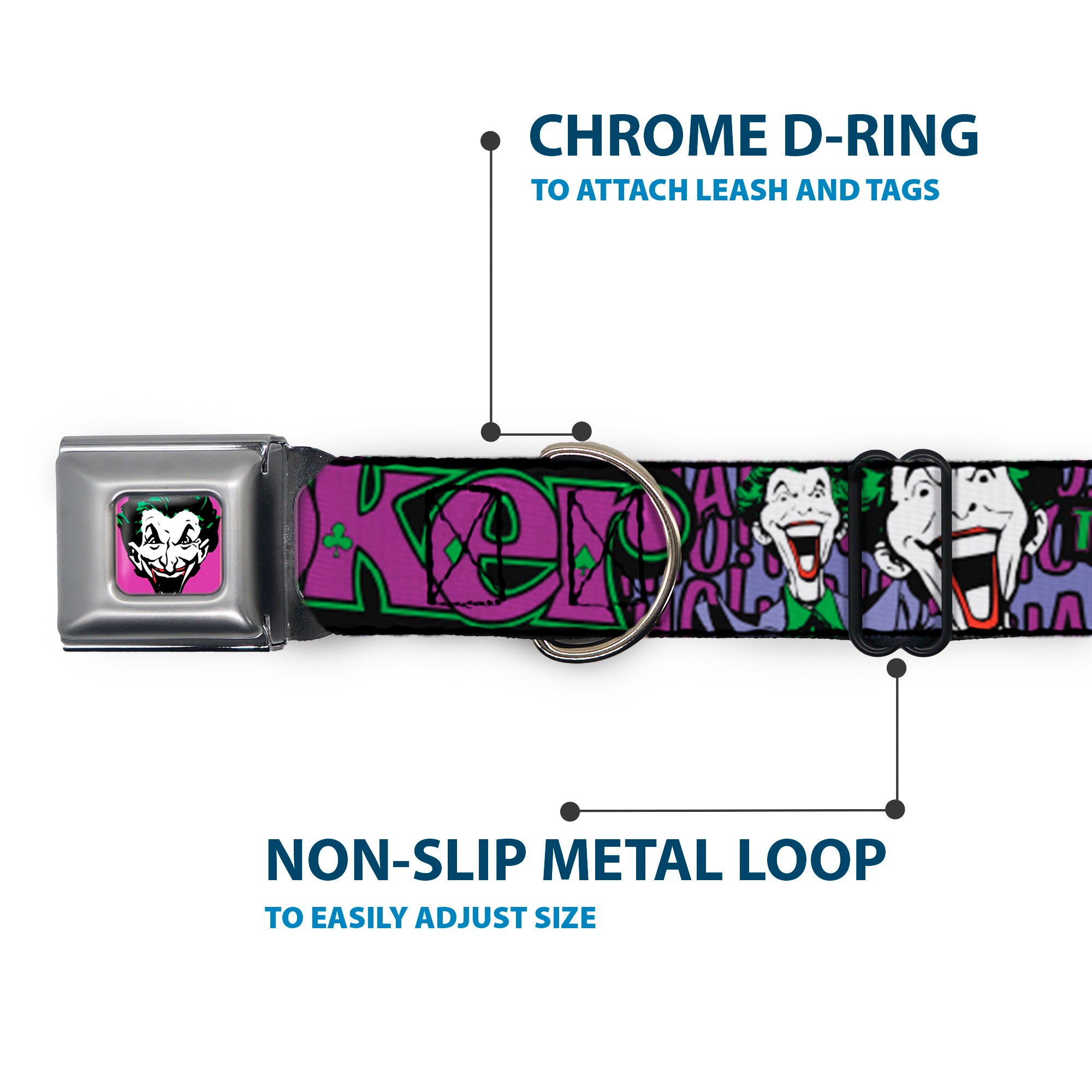 Dog Collar JKA-Joker Face - Joker Face/Logo/Spades Black/Green/Purple Seatbelt Buckle Collars DC Comics
