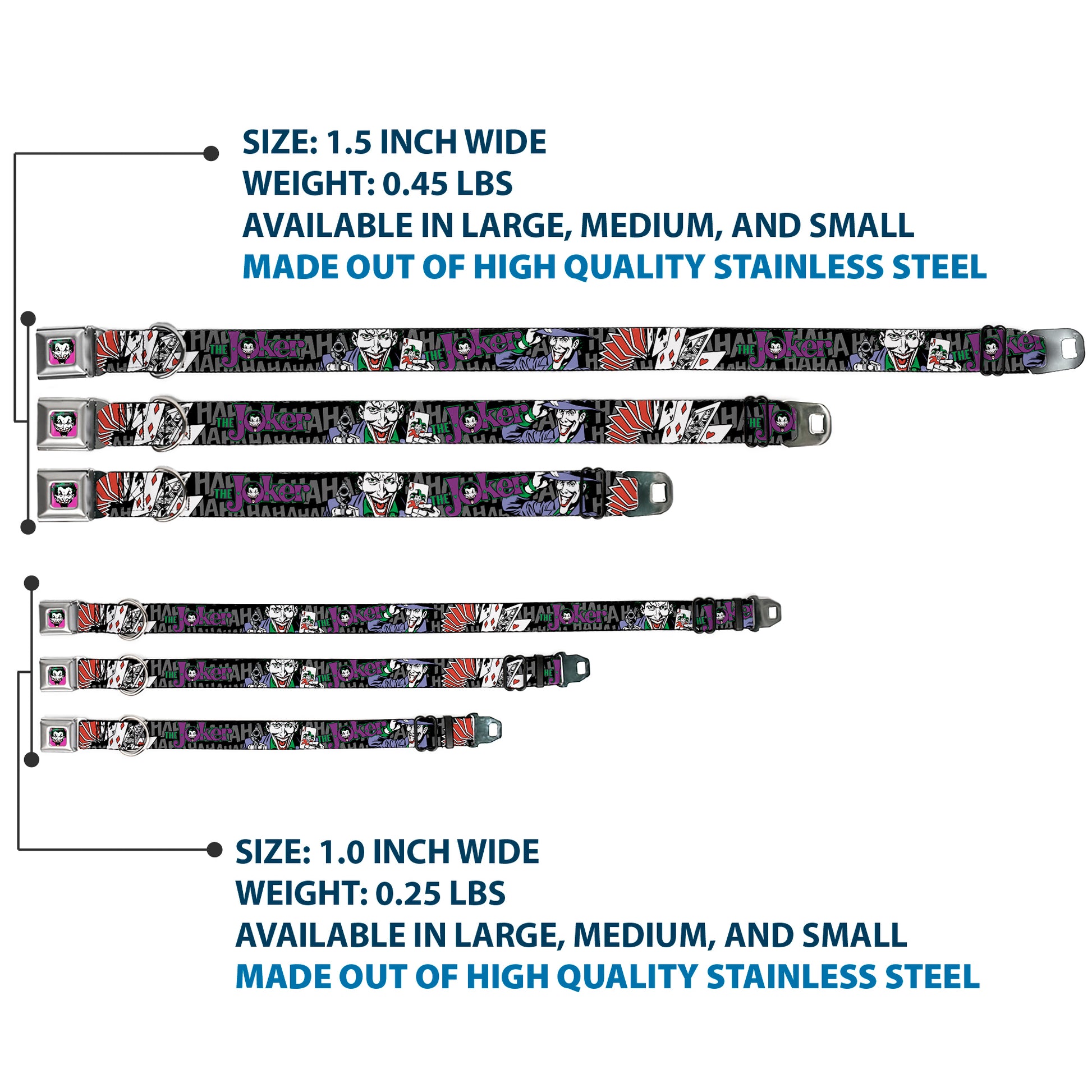 Joker Face Full Color Seatbelt Buckle Collar - The Joker Pose/Cards/HAHAHAHA Black/Gray Seatbelt Buckle Collars DC Comics