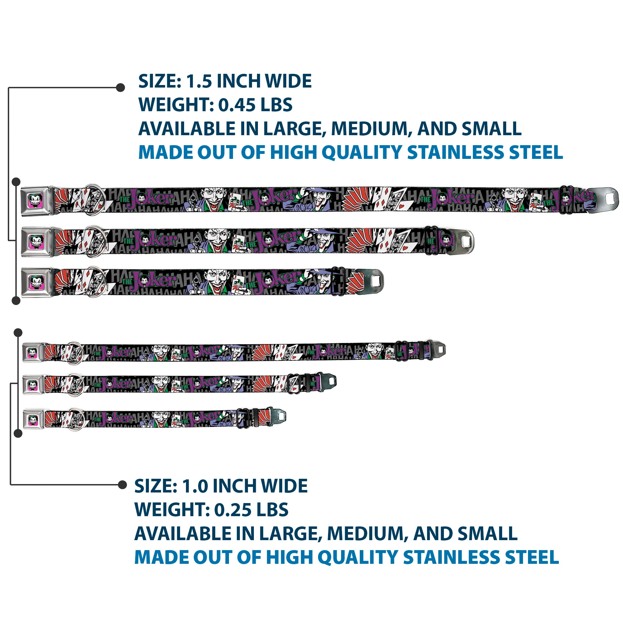 Joker Face Full Color Seatbelt Buckle Collar - The Joker Pose/Cards/HAHAHAHA Black/Gray Seatbelt Buckle Collars DC Comics