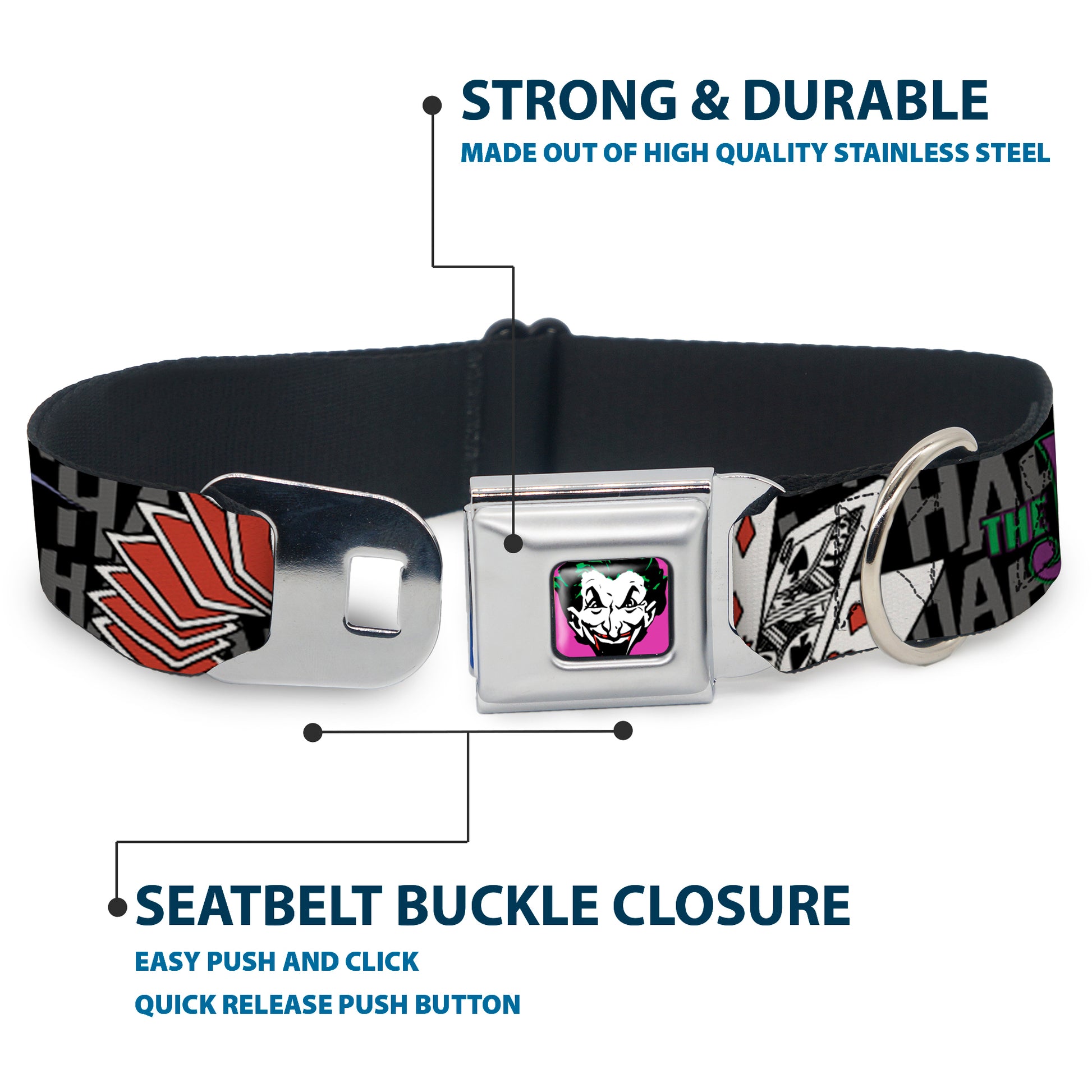 Joker Face Full Color Seatbelt Buckle Collar - The Joker Pose/Cards/HAHAHAHA Black/Gray Seatbelt Buckle Collars DC Comics