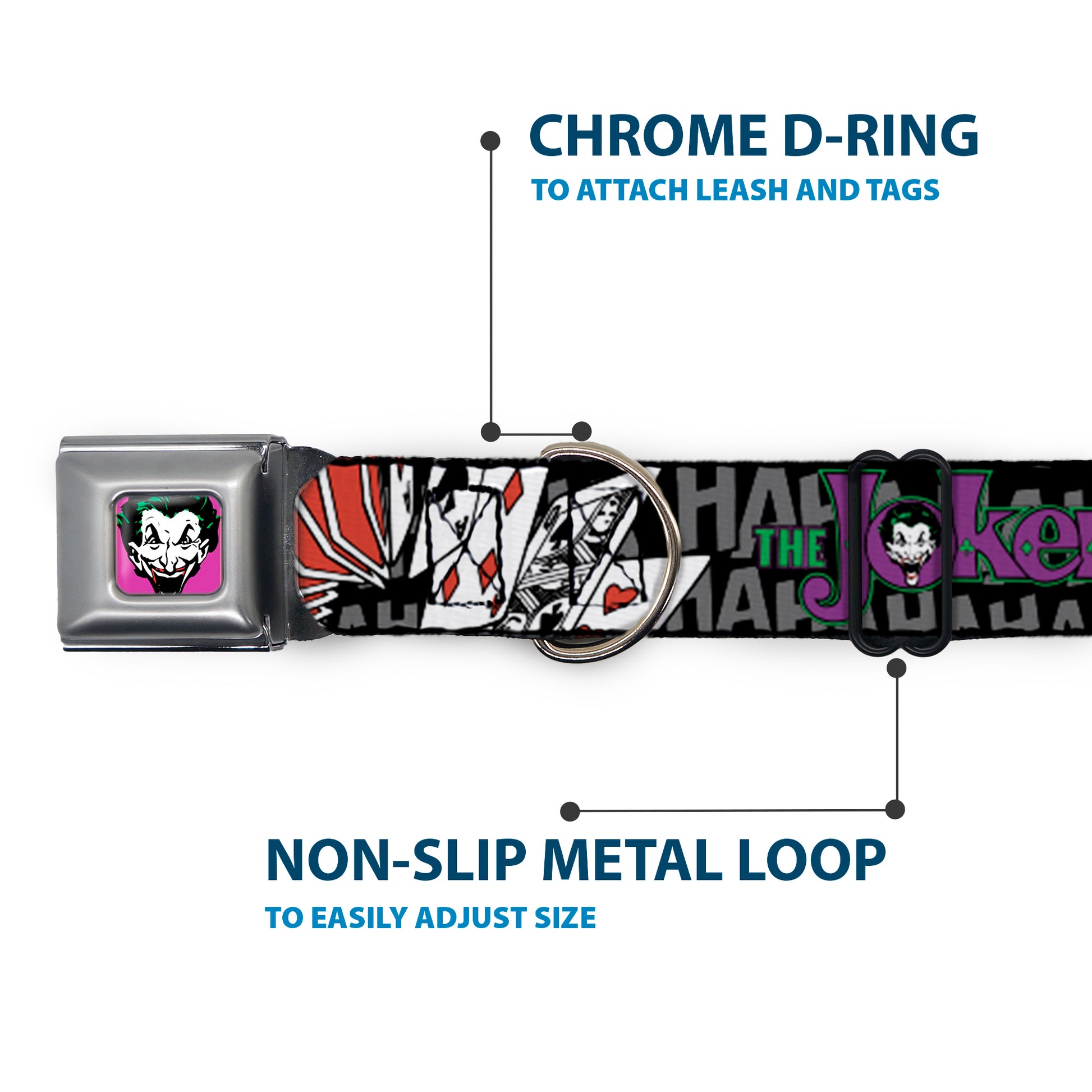 Joker Face Full Color Seatbelt Buckle Collar - The Joker Pose/Cards/HAHAHAHA Black/Gray Seatbelt Buckle Collars DC Comics