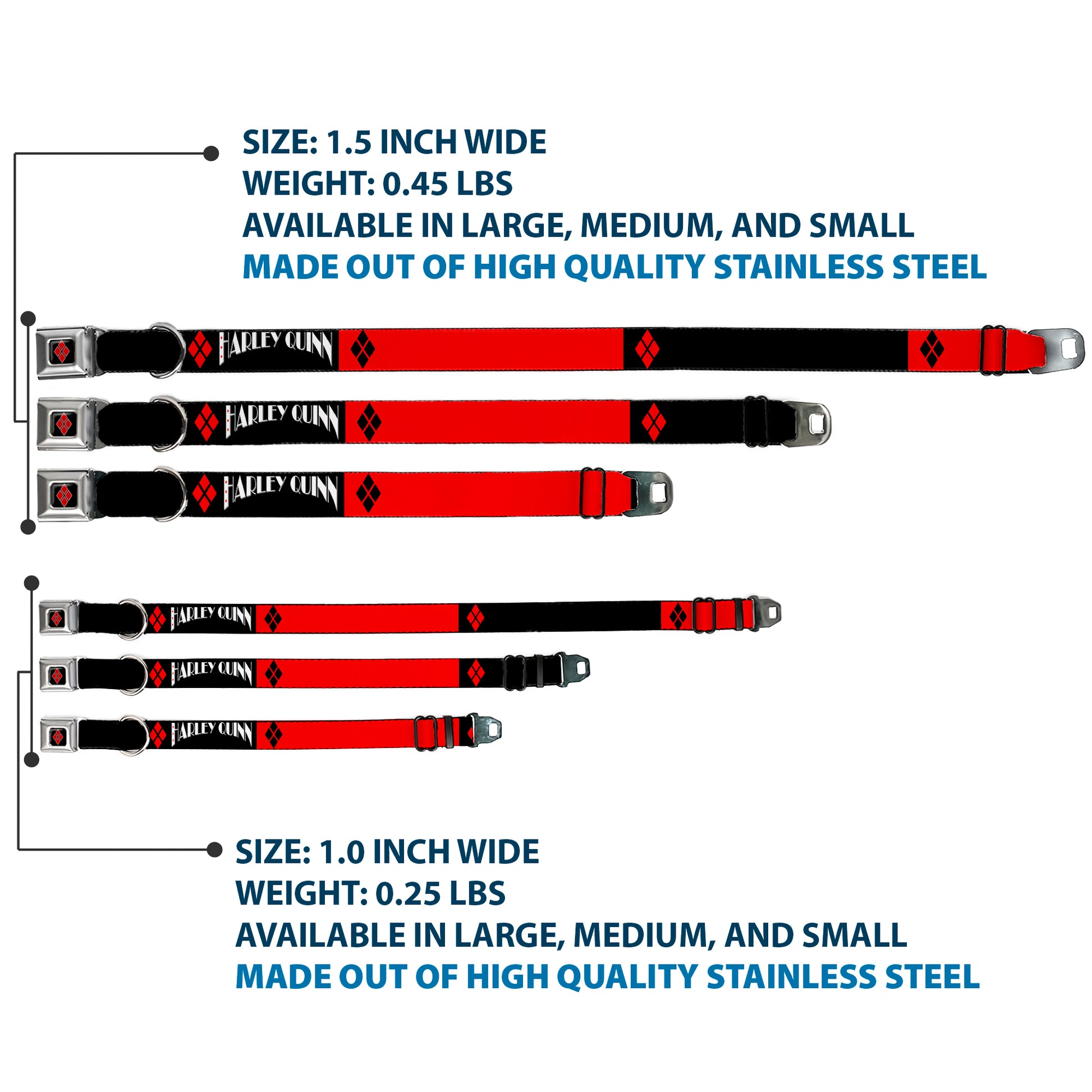 Harley Quinn Diamond Full Color Black Red Seatbelt Buckle Collar - HARLEY QUINN/Diamonds Black/Red/White Seatbelt Buckle Collars DC Comics