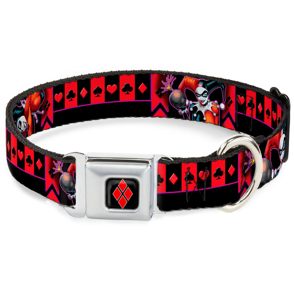 Harley Quinn Diamond Full Color Black Red Seatbelt Buckle Collar - HARLEY QUINN Bomb Poses/Suits Black/Purple/Red Seatbelt Buckle Collars DC Comics