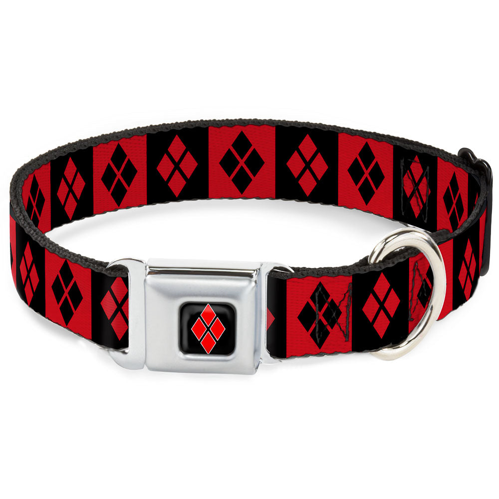 Harley Quinn Diamond Full Color Black Red Seatbelt Buckle Collar - Harley Quinn Diamond Blocks Red/Black Black/Red Seatbelt Buckle Collars DC Comics