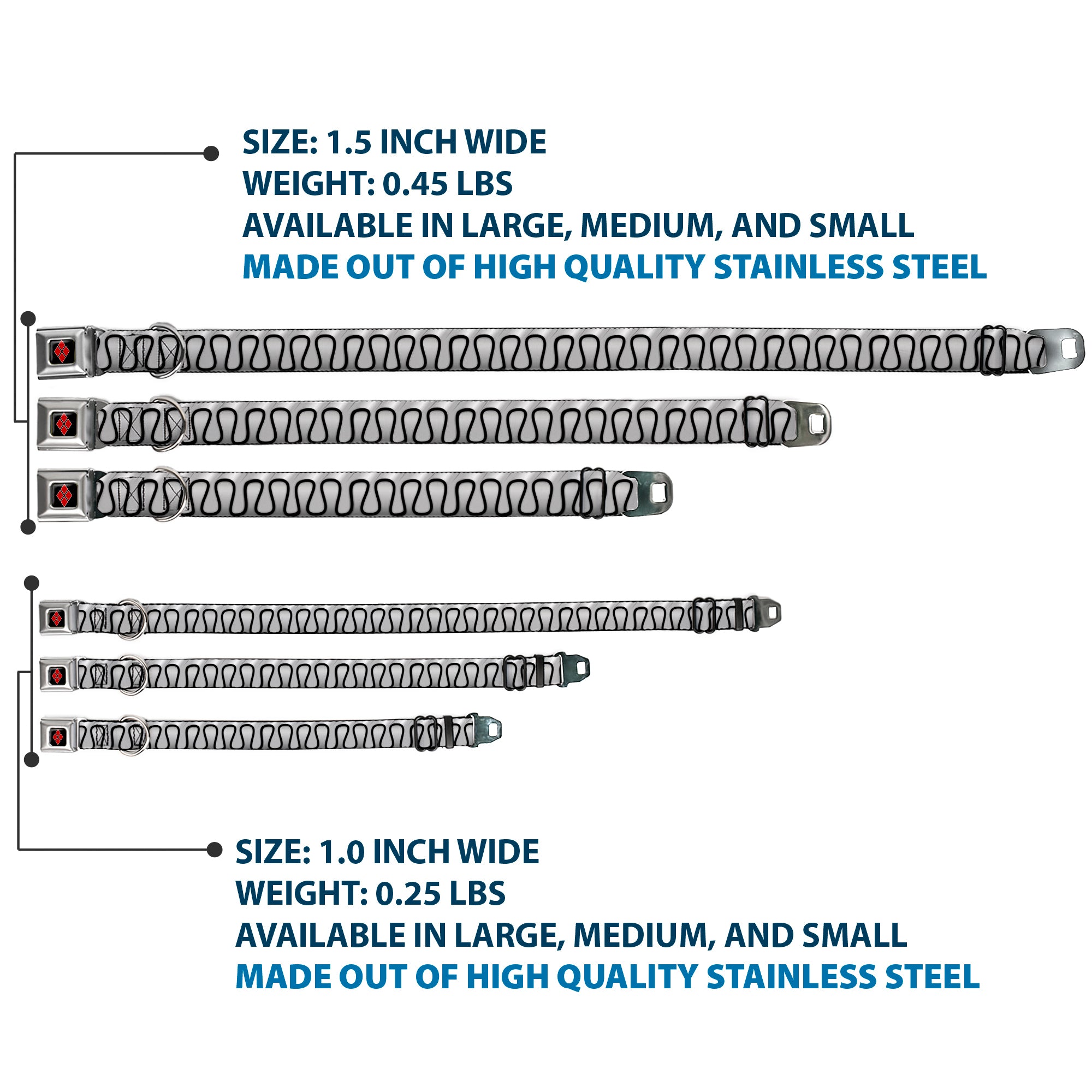 Harley Quinn Diamond Black/Red Seatbelt Buckle Collar - Harley Quinn's Collar Ruffle White/Black Seatbelt Buckle Collars DC Comics