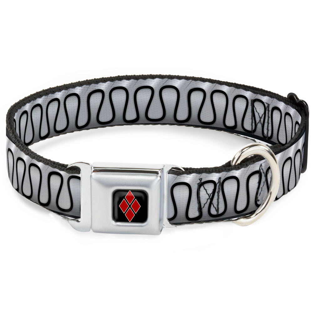 Harley Quinn Diamond Black/Red Seatbelt Buckle Collar - Harley Quinn's Collar Ruffle White/Black Seatbelt Buckle Collars DC Comics