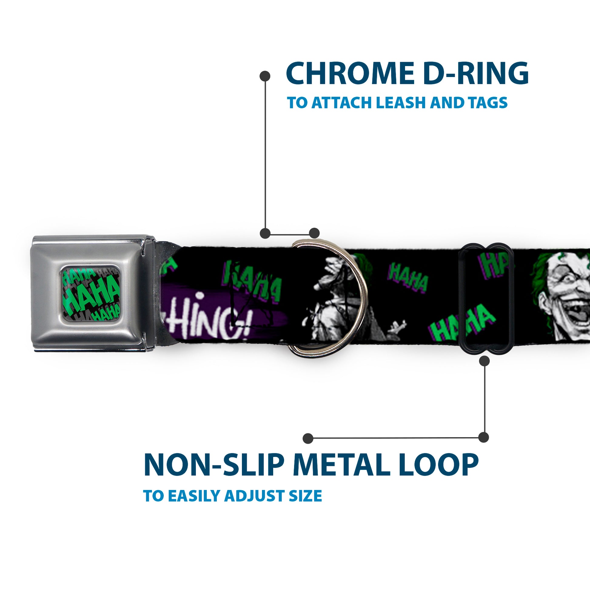 HAHA Stacked Black/Gray/Green Seatbelt Buckle Collar - Joker DIE LAUGHING! HAHA Black/Purple/Green Seatbelt Buckle Collars DC Comics