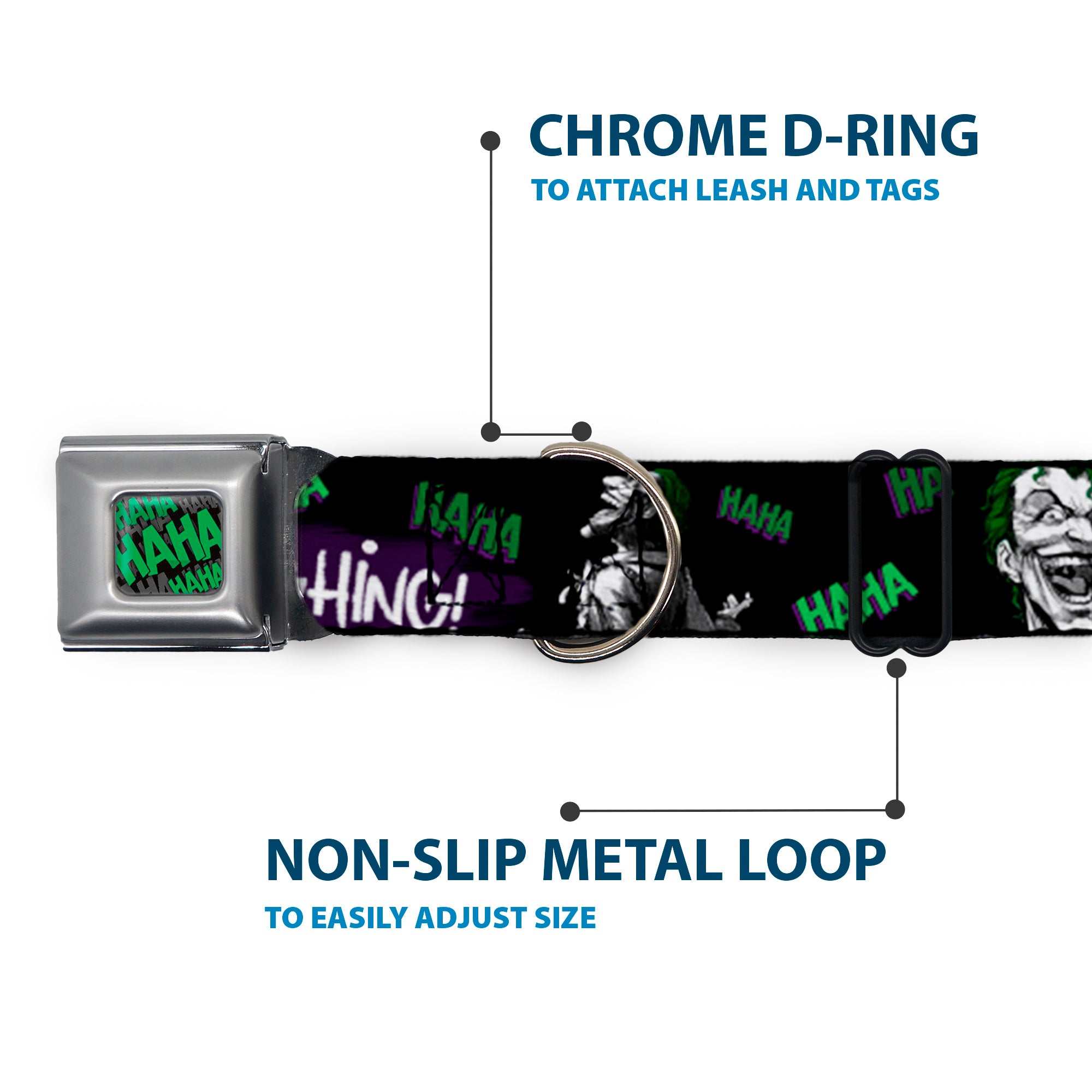 HAHA Stacked Black/Gray/Green Seatbelt Buckle Collar - Joker DIE LAUGHING! HAHA Black/Purple/Green Seatbelt Buckle Collars DC Comics