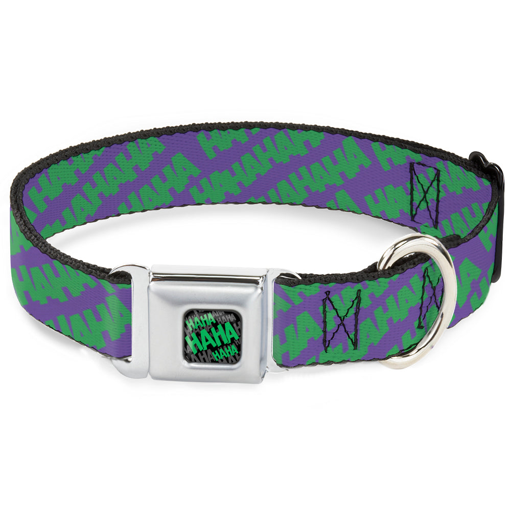 HAHA Stacked Full Color Black/Gray/Green Seatbelt Buckle Collar - Joker HAHAHA Purple/Green Seatbelt Buckle Collars DC Comics