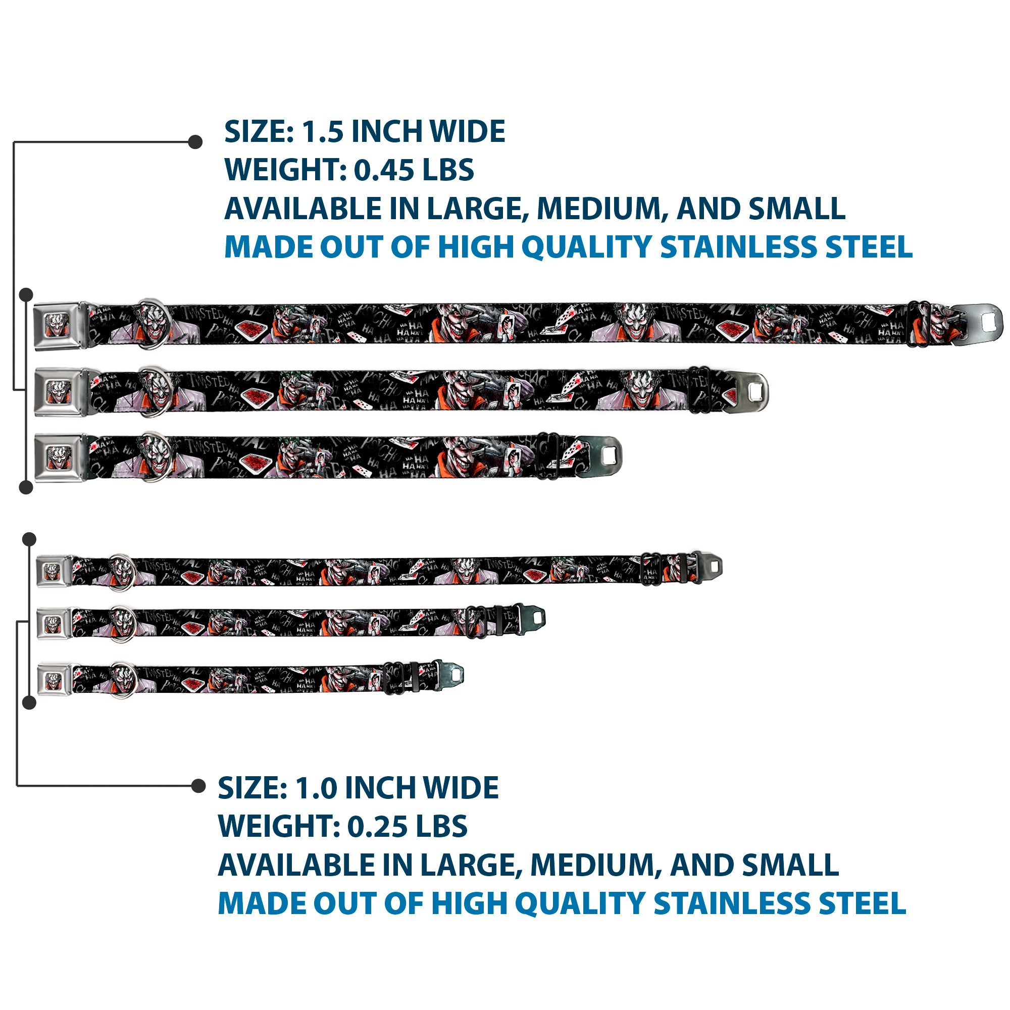 Joker Face Stare Seatbelt Buckle Collar - Joker BRILLIANTLY TWISTED PSYCHO 2-Poses/Cards Black/Grays Seatbelt Buckle Collars DC Comics