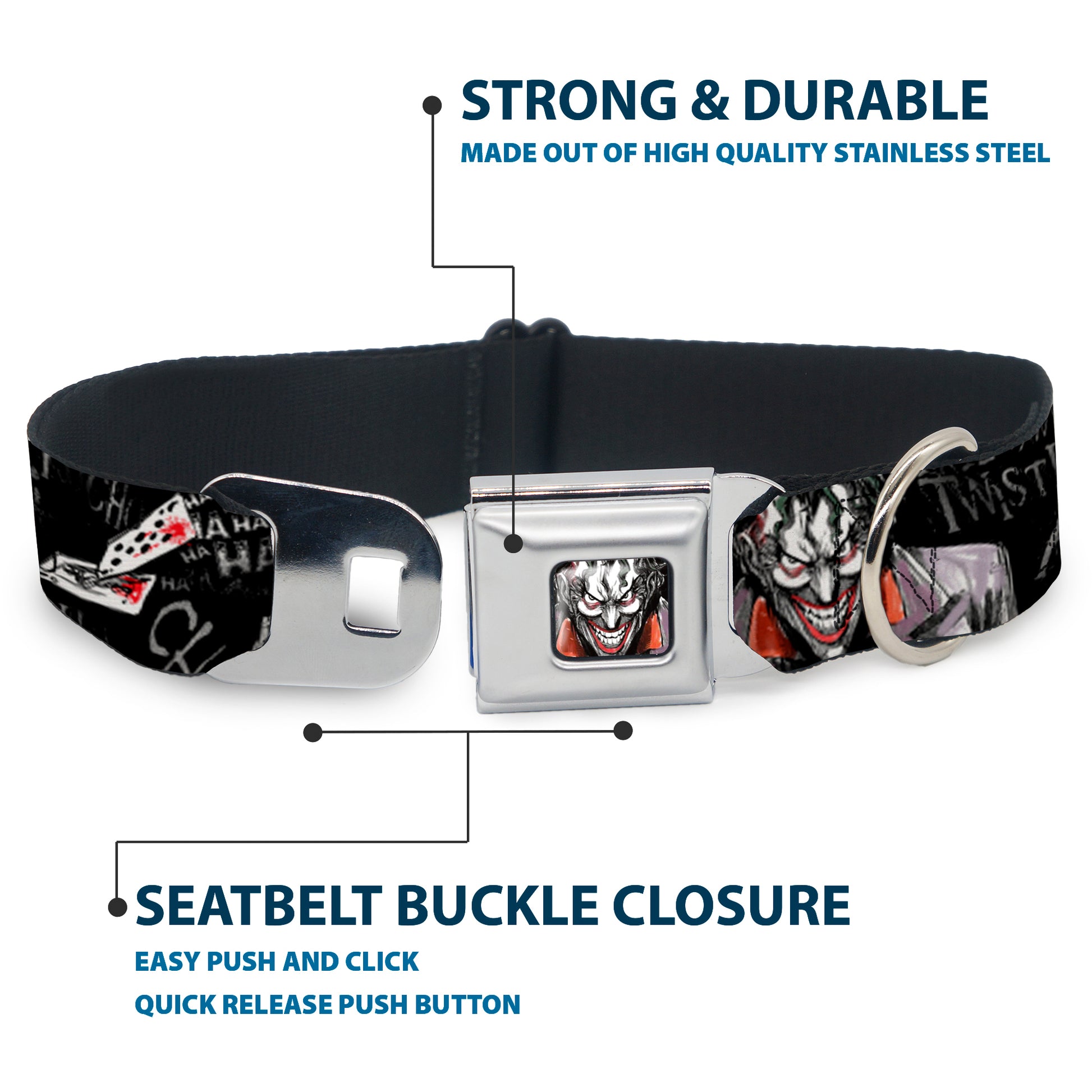 Joker Face Stare Seatbelt Buckle Collar - Joker BRILLIANTLY TWISTED PSYCHO 2-Poses/Cards Black/Grays Seatbelt Buckle Collars DC Comics