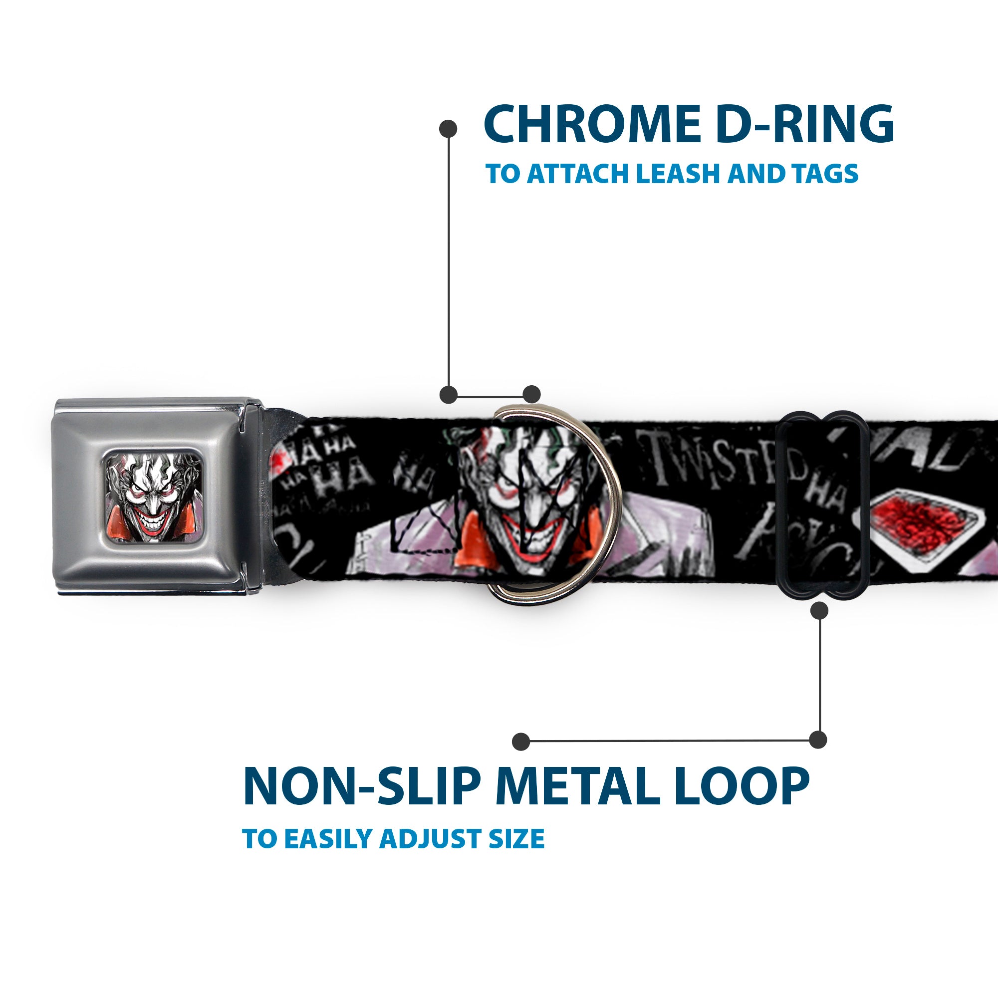 Joker Face Stare Seatbelt Buckle Collar - Joker BRILLIANTLY TWISTED PSYCHO 2-Poses/Cards Black/Grays Seatbelt Buckle Collars DC Comics