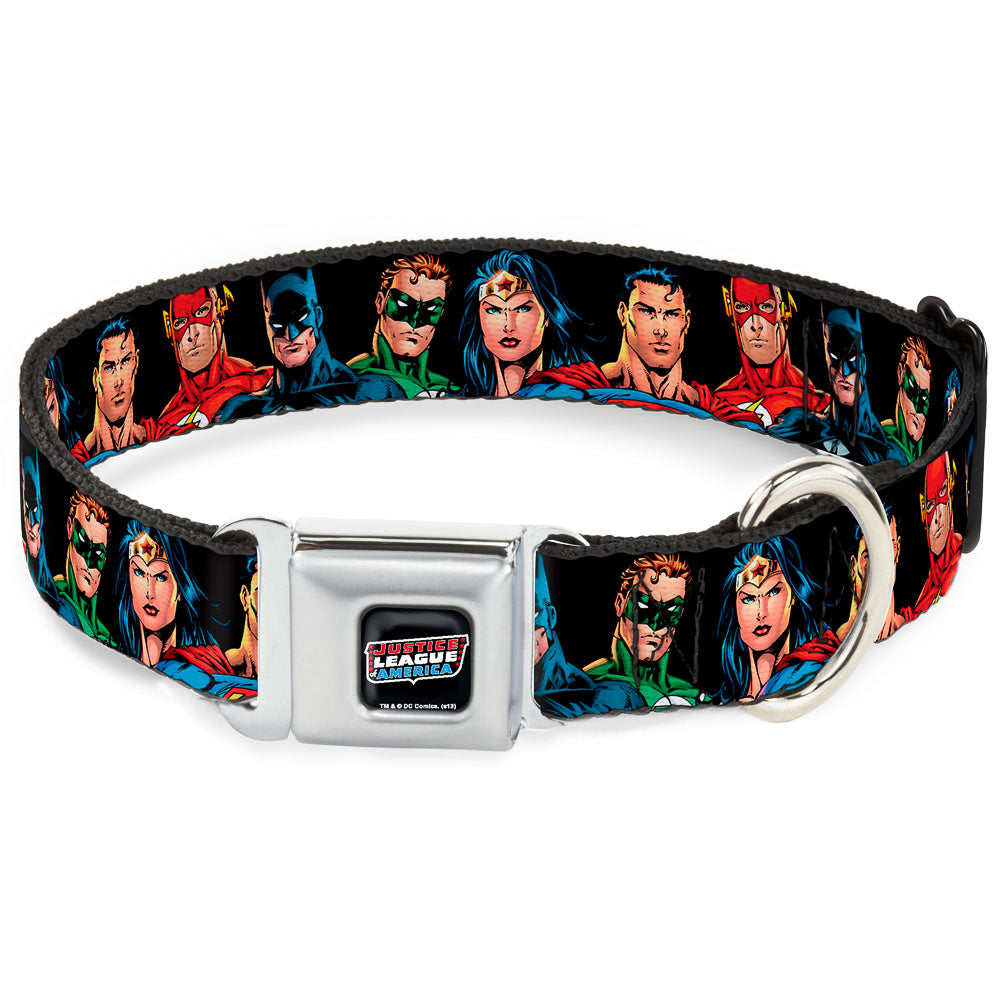Justice League of America Black Full Color Seatbelt Buckle Collar - Justice League Elite Forces Superheroes Seatbelt Buckle Collars DC Comics