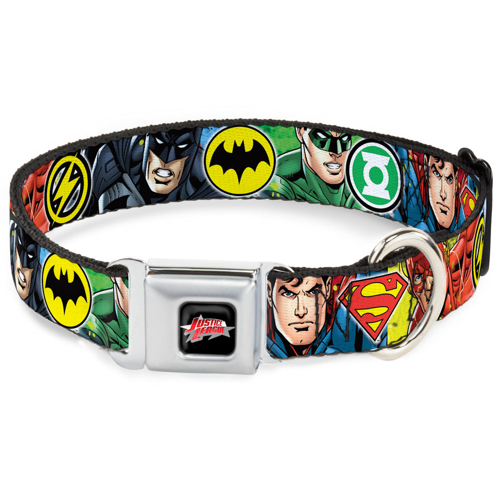 JUSTICE LEAGUE Star Logo Black/Silver-Fade/Red Seatbelt Buckle Collar - Justice League 4-Superhero CLOSE-UP Poses/Logos Seatbelt Buckle Collars DC Comics