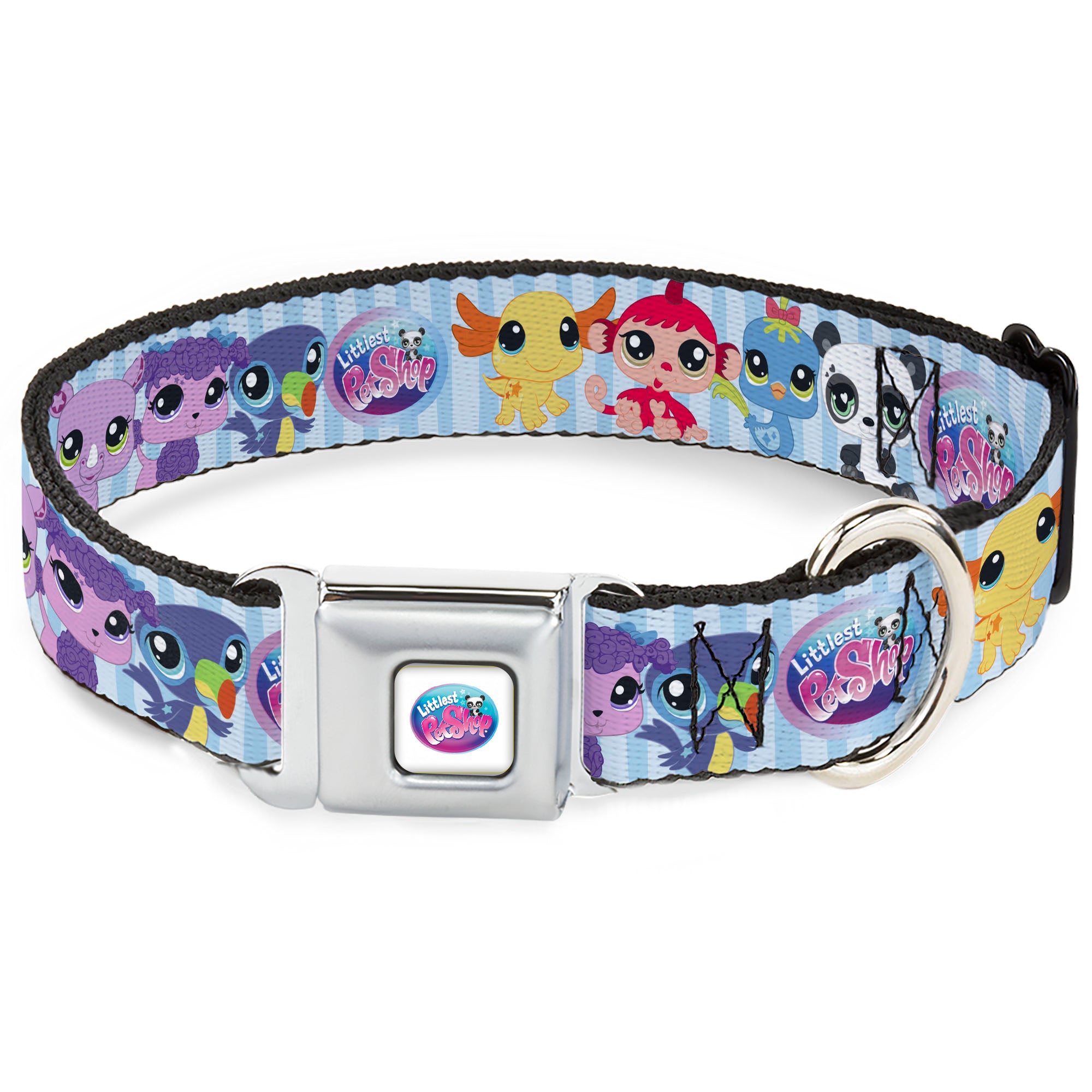 LITTLEST PET SHOP Logo Full Color Gray/Multi Color Seatbelt Buckle Collar - LITTLEST PET SHOP Animal Poses Stripe Blues Seatbelt Buckle Collars Littlest Pet Shop