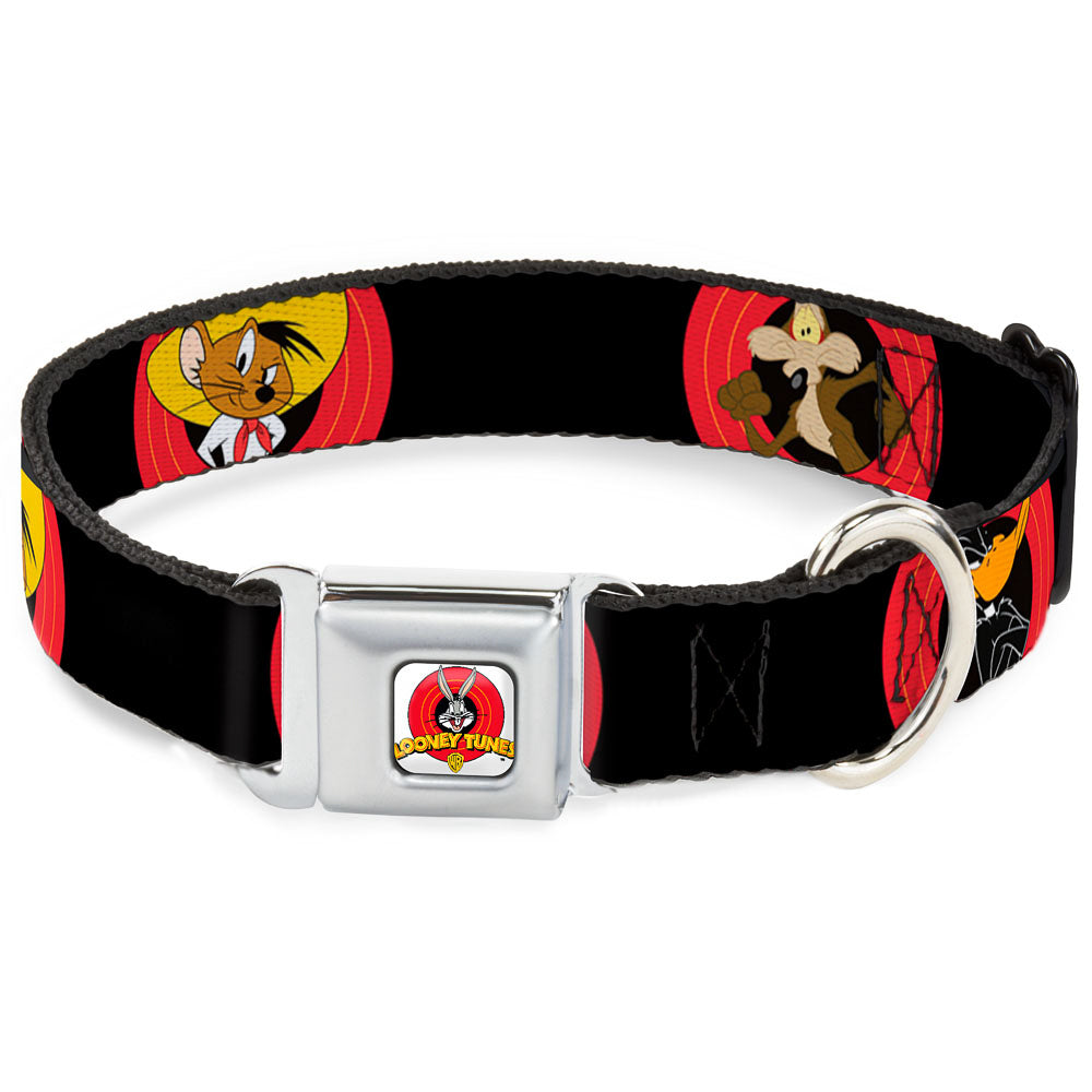 Looney Tunes Logo Full Color White Seatbelt Buckle Collar - Looney Tunes Characters Bullseye Pose Black Seatbelt Buckle Collars Looney Tunes