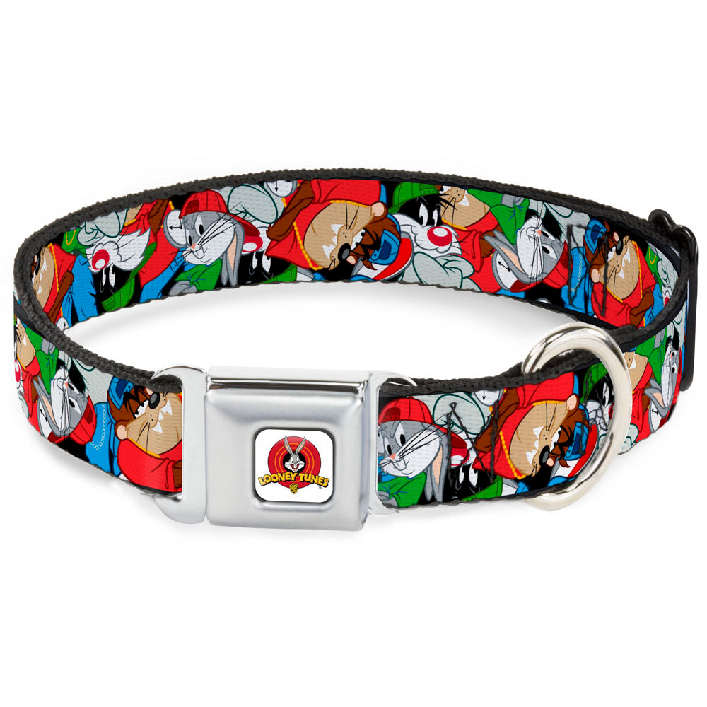 Looney Tunes Logo White Seatbelt Buckle Collar - Looney Tunes 3-B-Boy Stance Character Poses Stacked Seatbelt Buckle Collars Looney Tunes