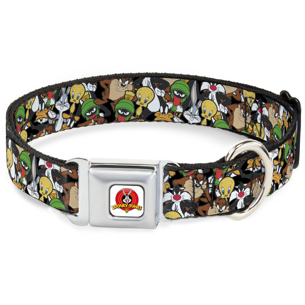 Looney Tunes Logo White Seatbelt Buckle Collar - Looney Tunes 6-Character Stacked Collage4 Seatbelt Buckle Collars Looney Tunes