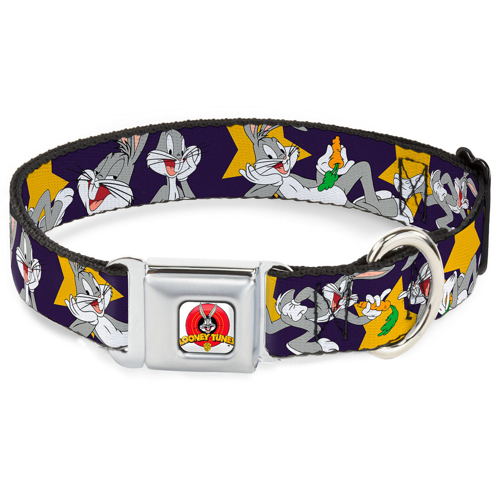 Looney Tunes Logo Full Color White Seatbelt Buckle Collar - Bugs Bunny Poses/Stars Navy Seatbelt Buckle Collars Looney Tunes