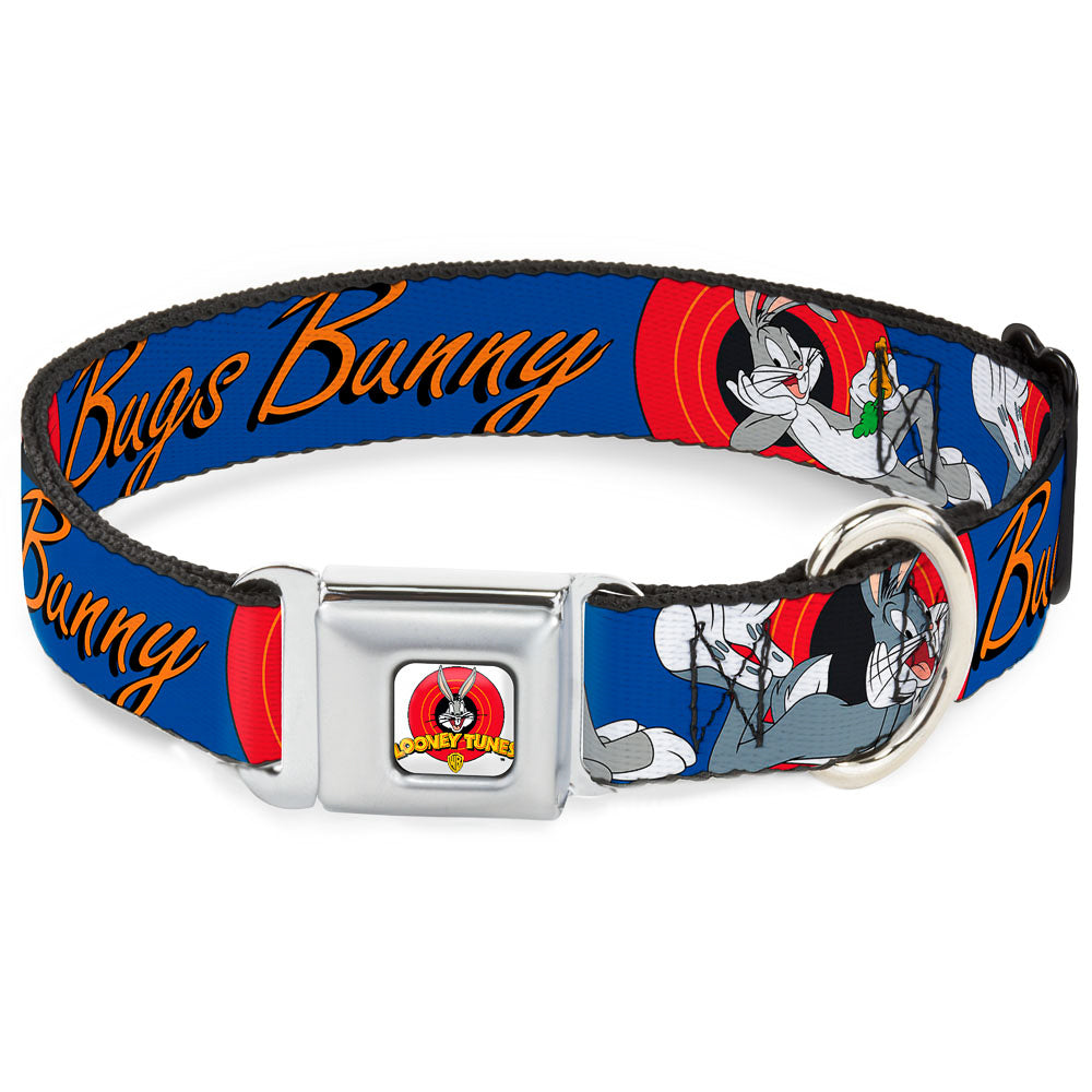 Looney Tunes Logo Full Color White Seatbelt Buckle Collar - BUGS BUNNY w/Bugs Poses Blue Seatbelt Buckle Collars Looney Tunes