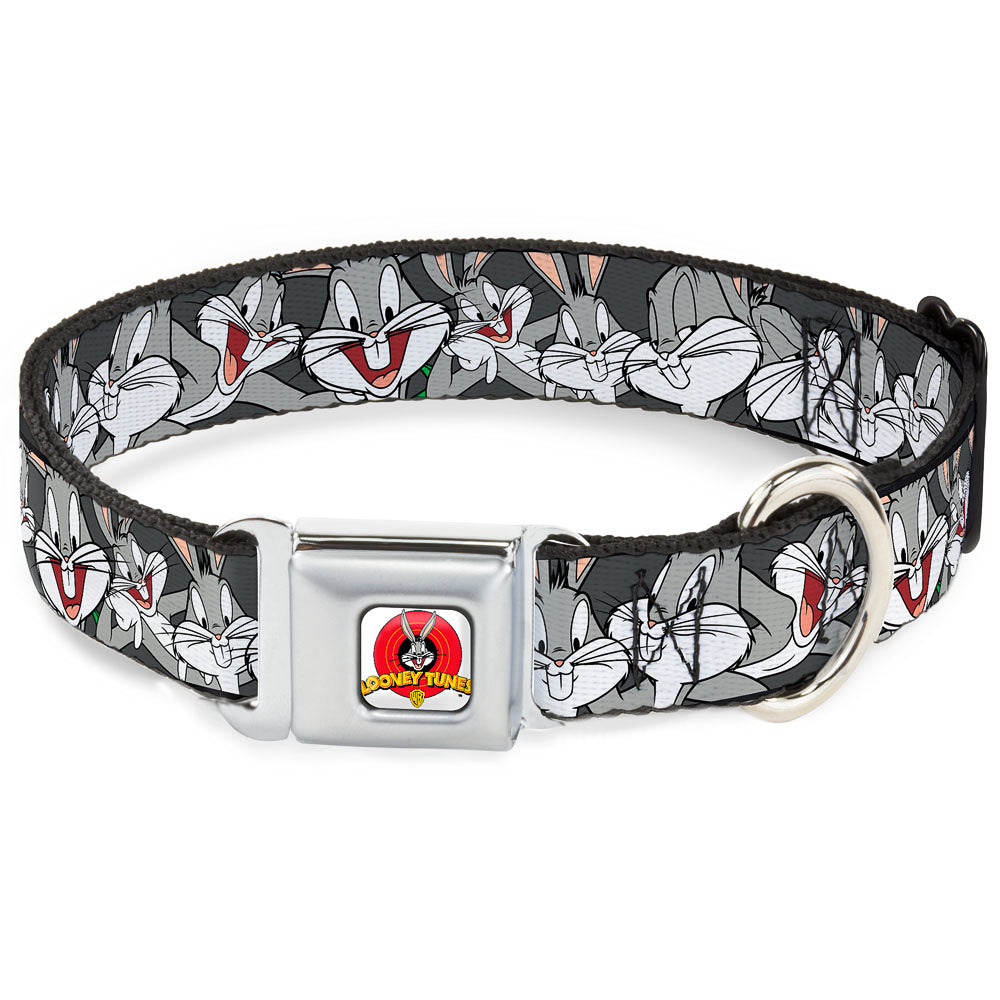 Looney Tunes Logo Full Color White Seatbelt Buckle Collar - Bugs Bunny CLOSE-UP Expressions Black Seatbelt Buckle Collars Looney Tunes