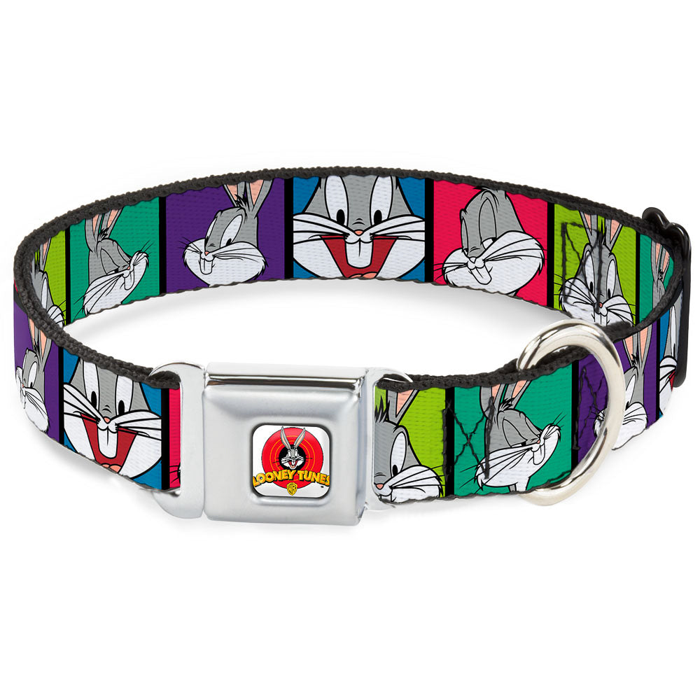 Looney Tunes Logo Full Color White Seatbelt Buckle Collar - Bugs Bunny Expression Blocks Multi Color Seatbelt Buckle Collars Looney Tunes