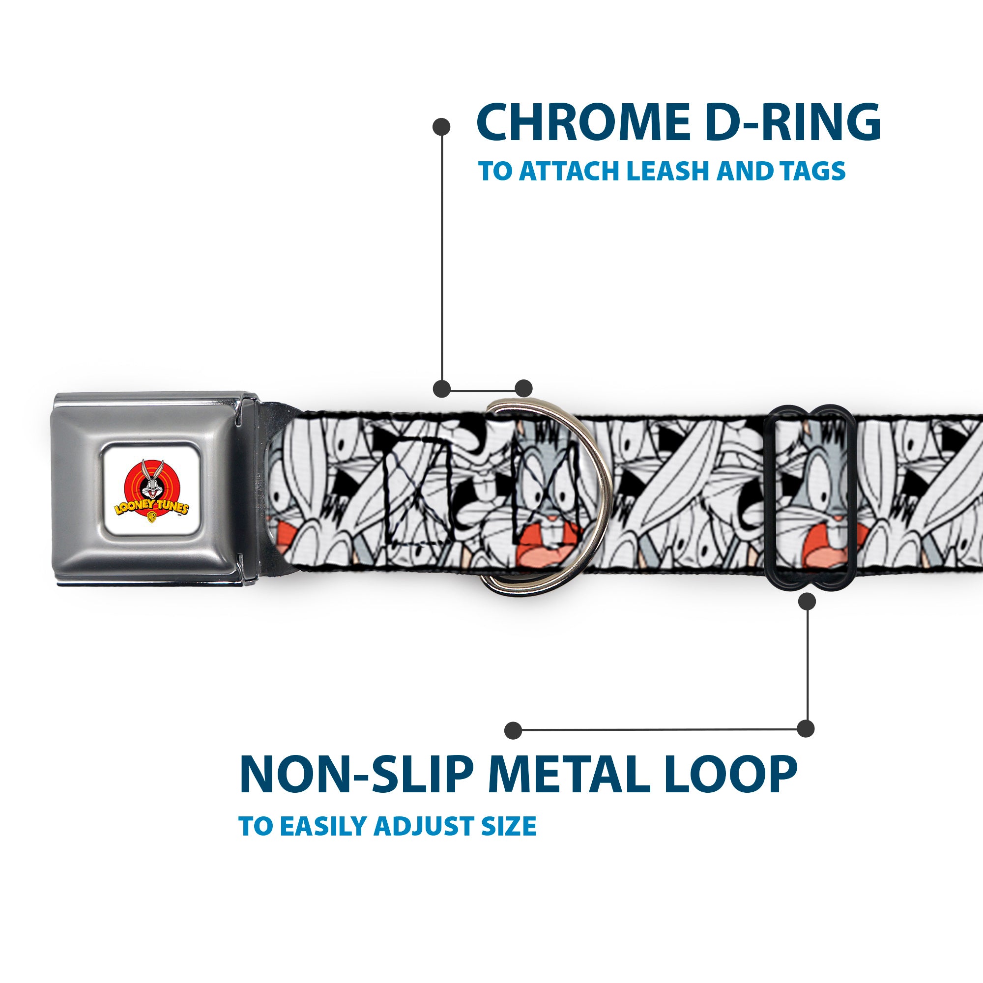 Looney Tunes Logo White Seatbelt Buckle Collar - Bugs Bunny Expressions Stacked White/Black/Gray Seatbelt Buckle Collars Looney Tunes