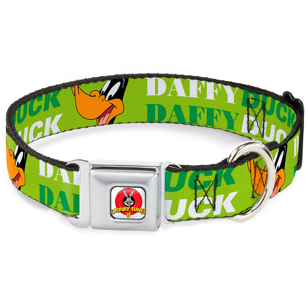 Looney Tunes Logo Full Color White Seatbelt Buckle Collar - DAFFY DUCK w/Face CLOSE-UP Greens Seatbelt Buckle Collars Looney Tunes