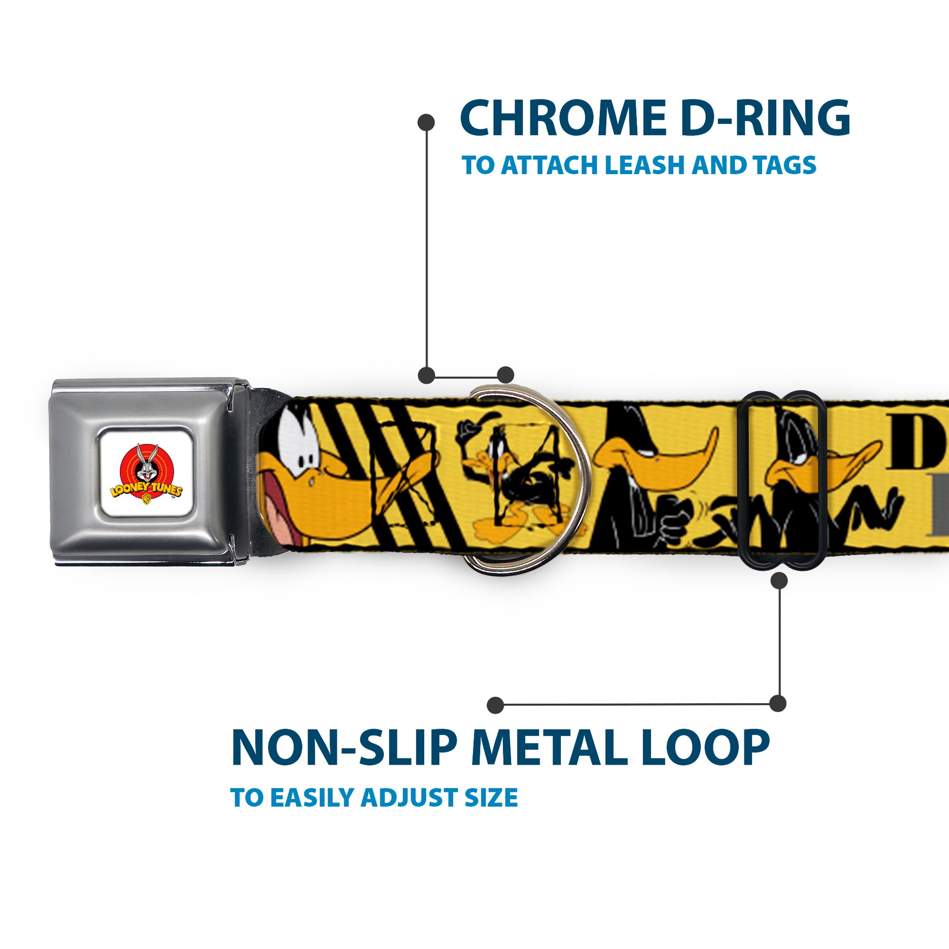 Looney Tunes Logo Full Color White Seatbelt Buckle Collar - DAFFY DUCK w/Poses Yellow/Black Seatbelt Buckle Collars Looney Tunes